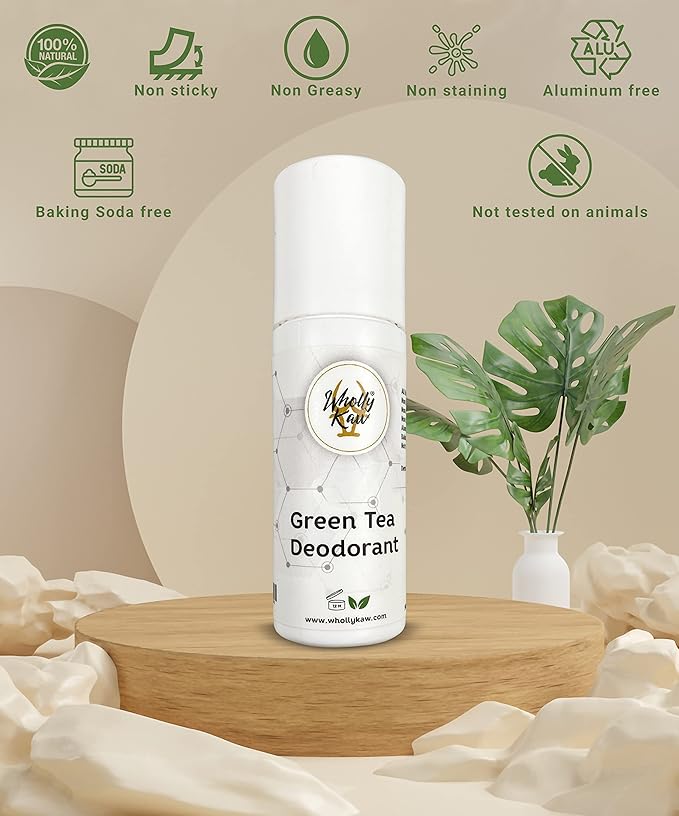WhollyKaw Aluminum free natural deodorant. Dermatologist tested, baking soda free, oil free, non staining, non sticky. Clean and fresh scent providing protection up to 12 to 18 hours. Made in USA.