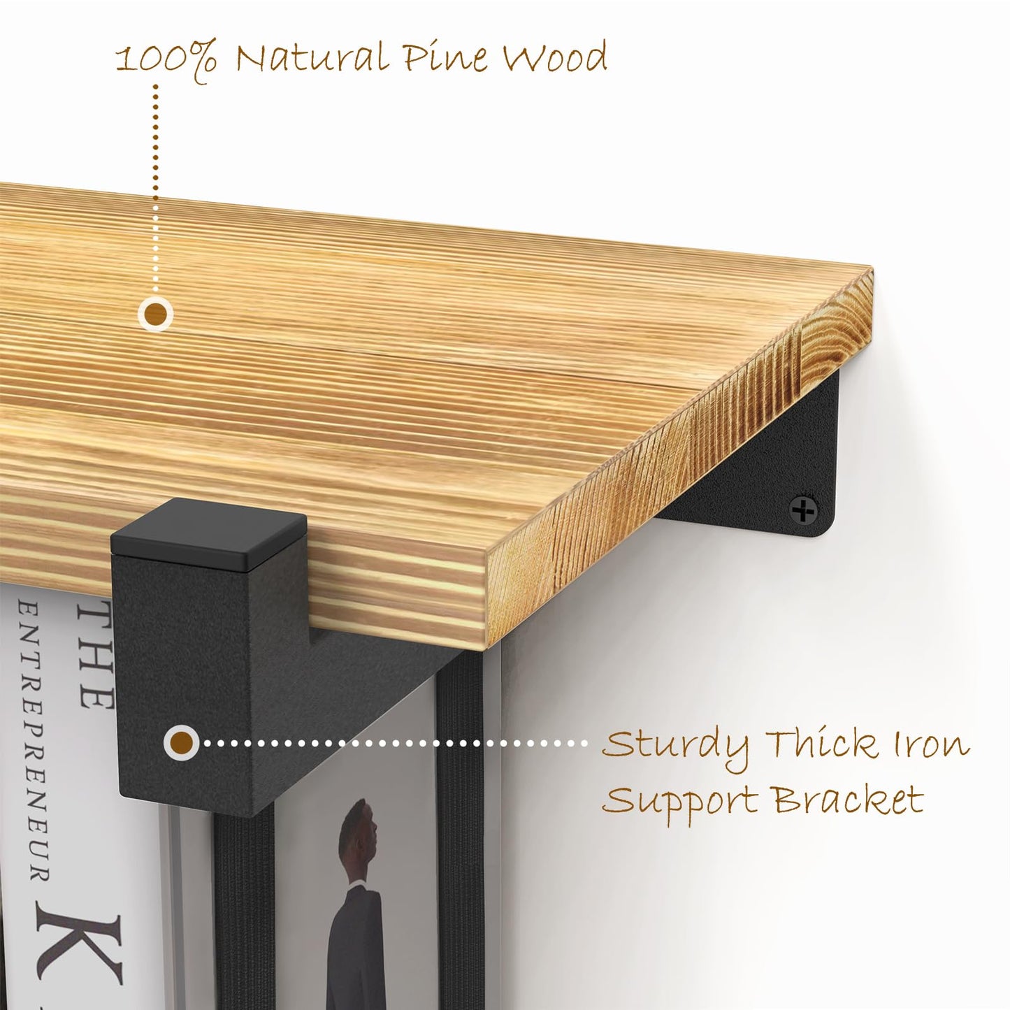 NANATI 2 Set of Floating Bookshelf, Pine Wood Invisible Bookshelf, Hanging Bookshelves for Wall, Unique Space Saving Wall Bookcase (16.5L×8.7W×1.5H)