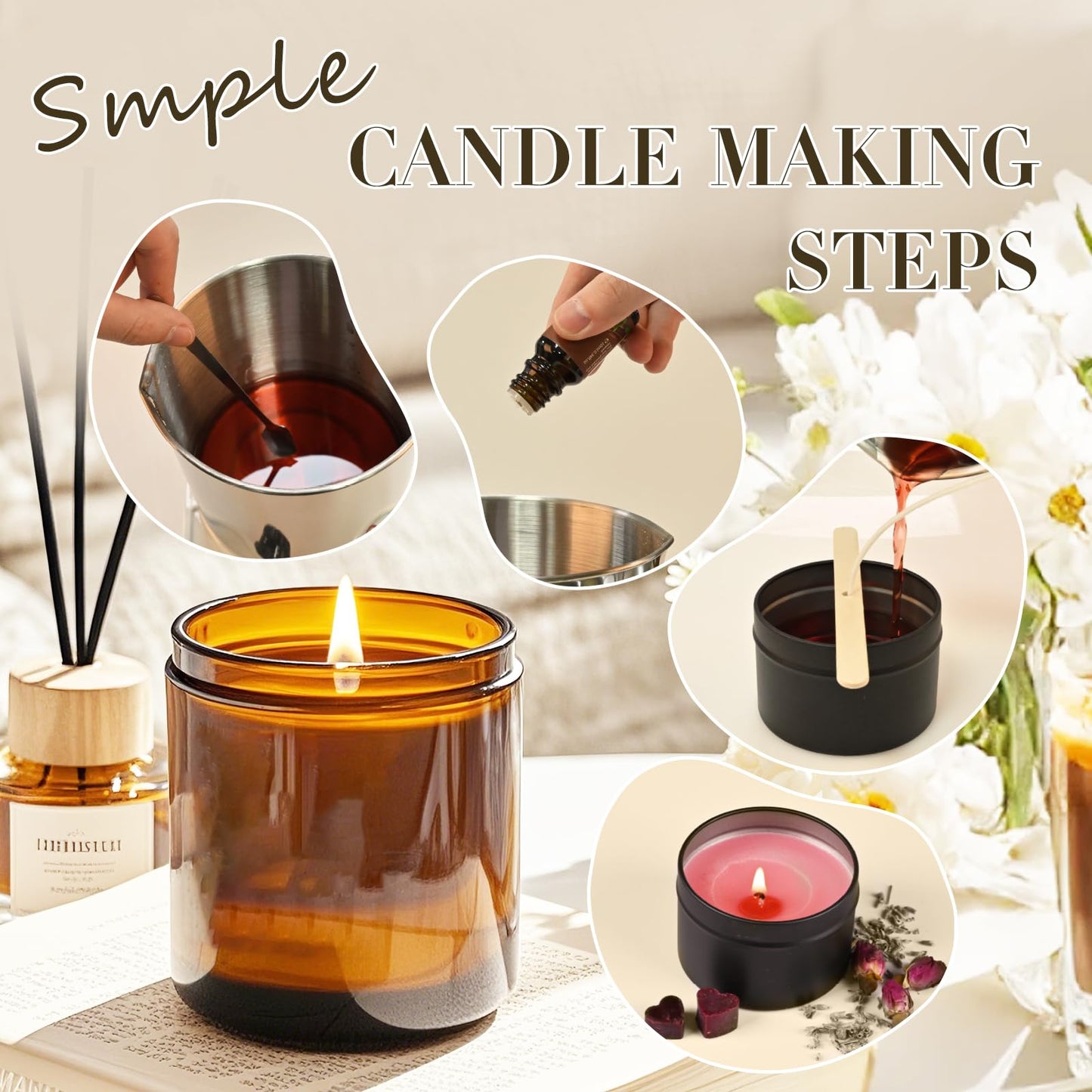 SHOWIN Candle Making Kit, DIY Candle Making Supplies for Adults, Starter Soy Wax Candle Kit with Candle Jars & Tins, Scented Home Decoration