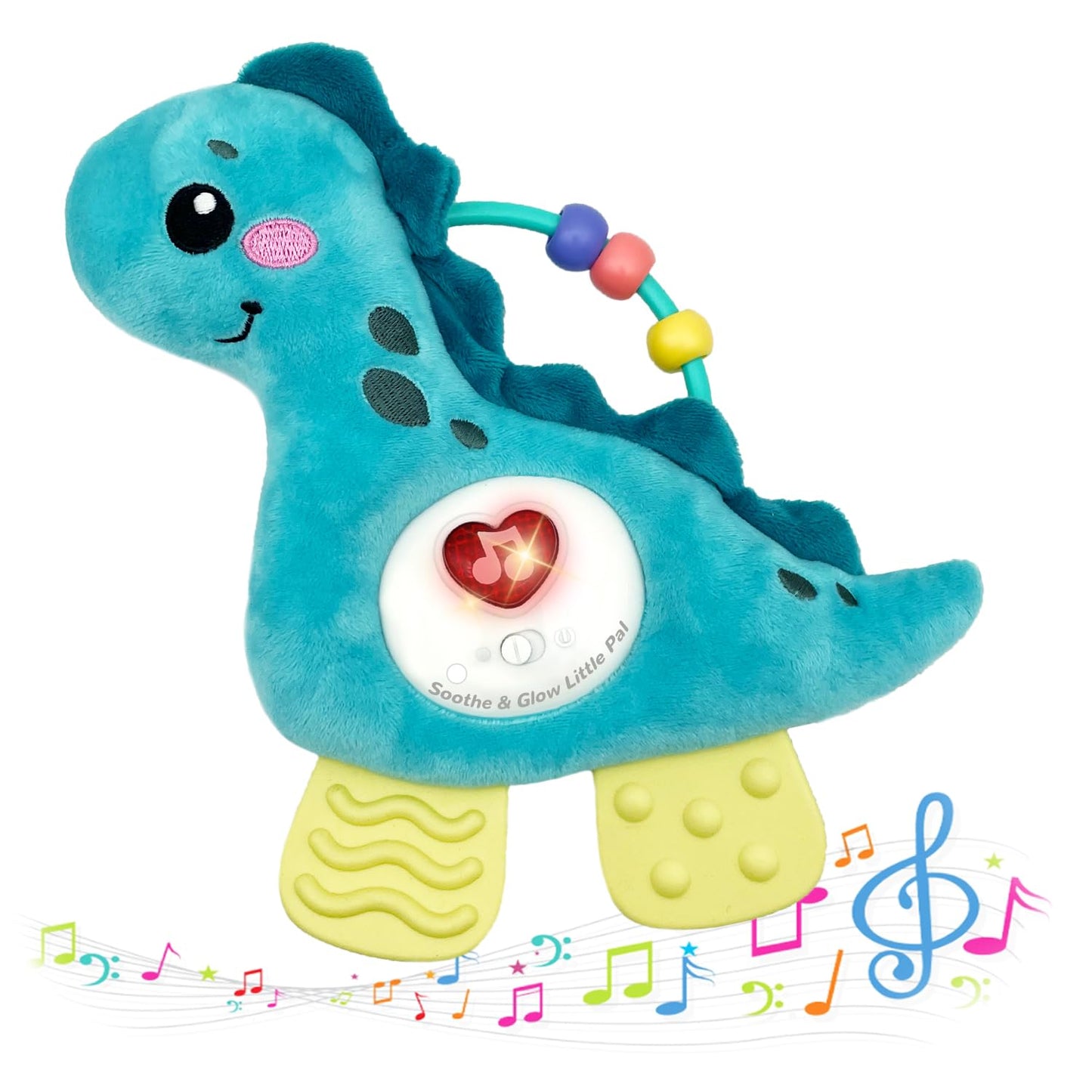 PLSFSS Baby Musical Activity Soft Toys with Sound & Light, Sensory Toys for Infant Developmental with Teether, Rattle and Textures, Soft Plush Toy for Newborn Gift 6 to 12 Months (Blue Dinosaur)