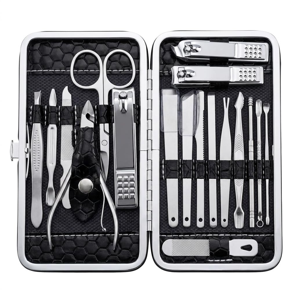 Jaws Podiatry Nail Clippers Set, 18-in-1 Manicure Pedicure Kit - Durable Stainless Steel, Cuts Thick Nails Easily, Lightweight for Travel, Gift-Ready Luxury Case, Silver