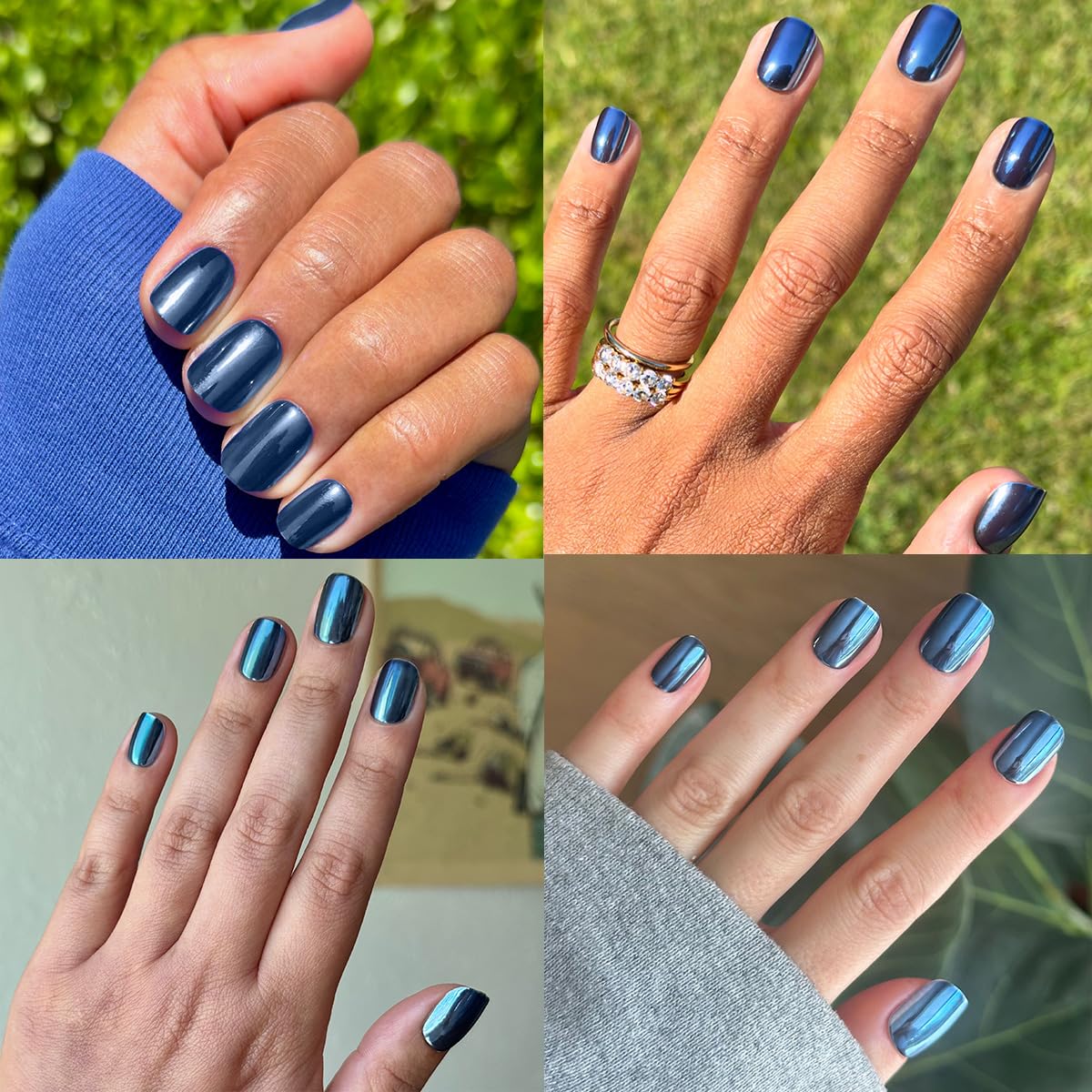 Olive & June Effects Super Stick Mani Press On Nails | No Glue Needed | 32 Tab Nails, 16 Sizes | Non-Toxic Easy On-Off Non-Damaging Real Look | 7-Day Wear | Extra Short, Squoval | Suited Chrome