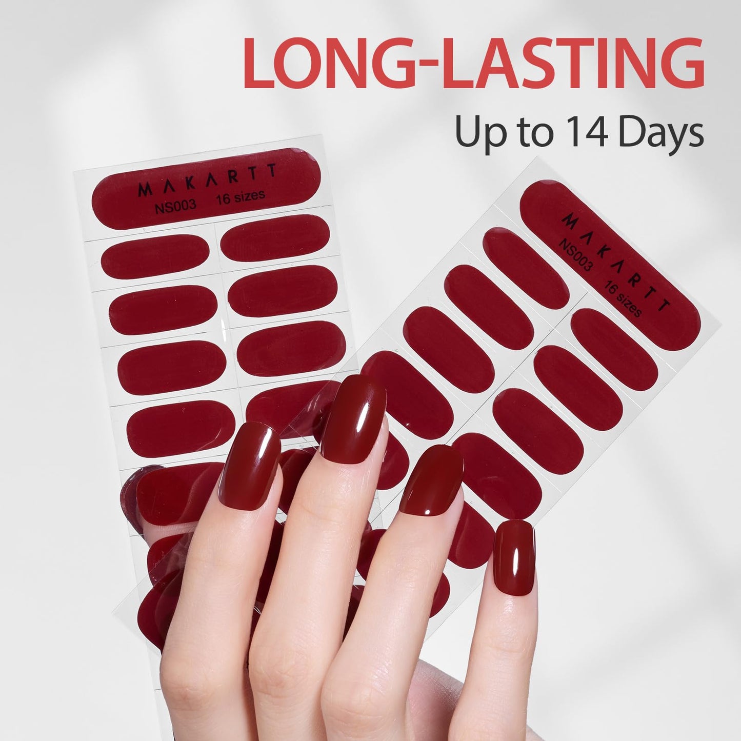 Makartt Semi Cured Gel Nail Strips Kit 2 Packs – Real Gel, Hema & TPO Free, 16 Sizes Anti-Lift Fit, UV Light Required, Salon Quality, Long Lasting, Includes Dual-Ended Tool & Prep Kit (Deep Burgundy)