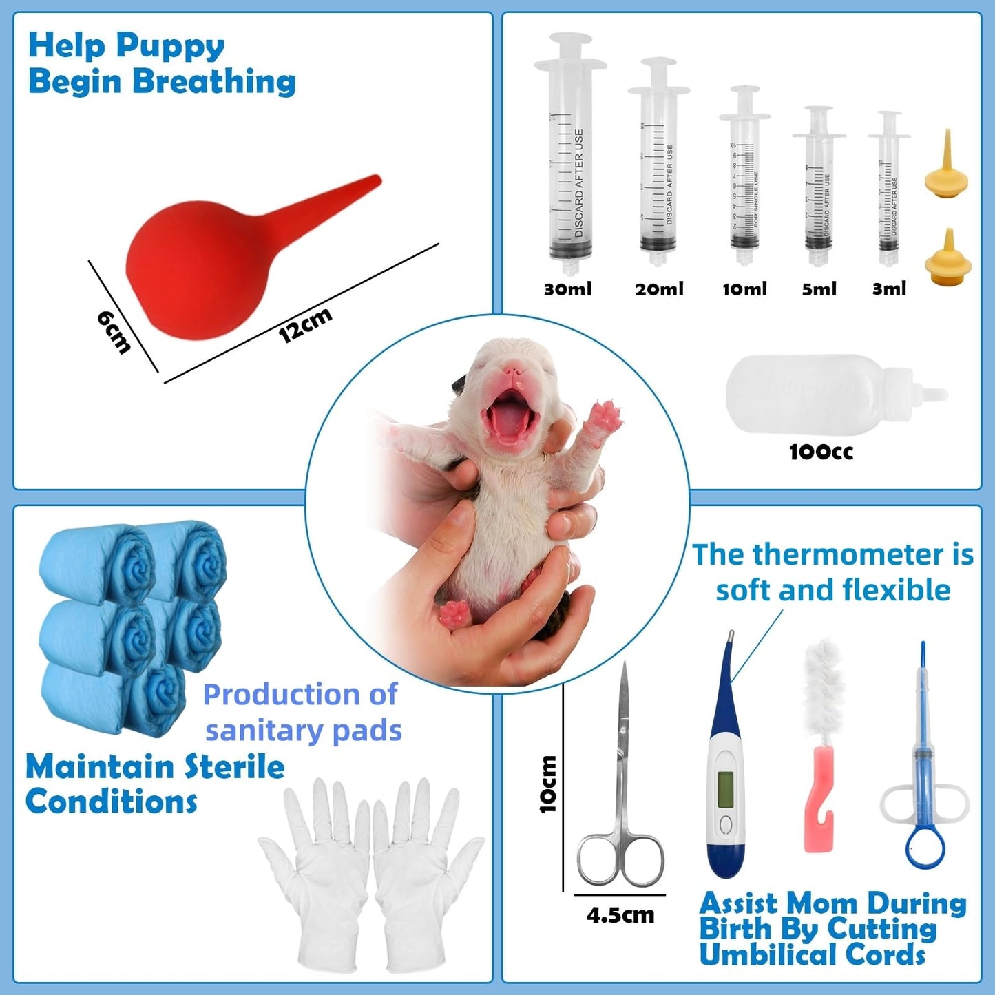 Ywingda Whelping Kit for Puppies Birth - Reusable Birthing with 77Piece,Birthing Essentials with Emergency Whelping Supplies,Kitten Bottle Feeding kit for New Born Puppy Supplies and Kitten