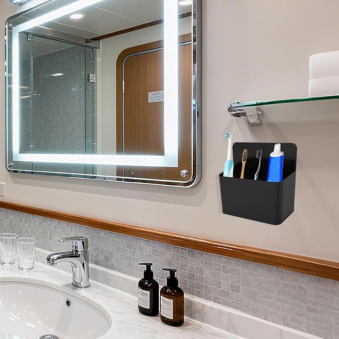 Magnetic Toothbrush Holder with Spacers, Plastic Wall-Mounted Bathroom Organizer Portable Cruise Essentials for Alaska & Caribbean Cruise Stateroom (Black)