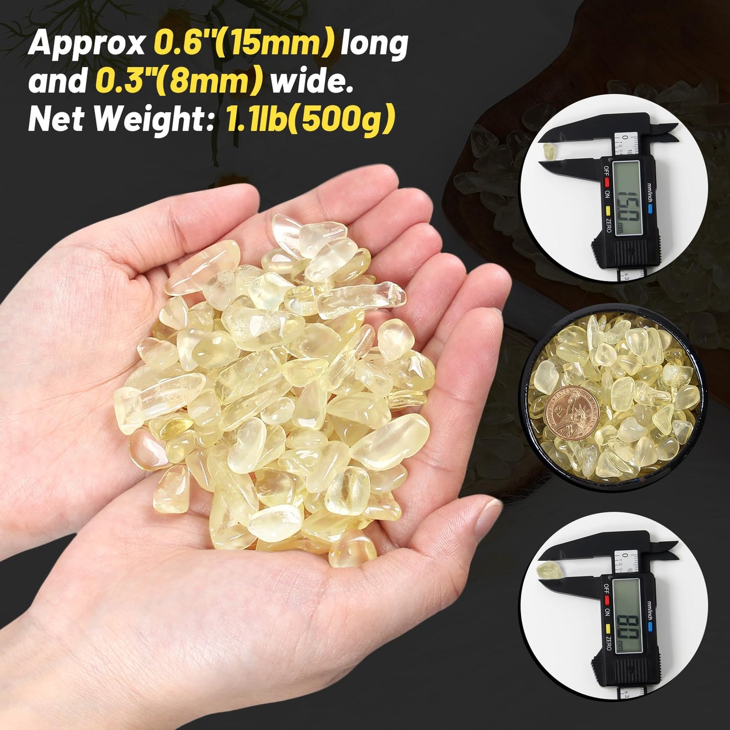 1.1lb Crushed Citrine Quartz Lemon Quartz Tumbled Crystal Chips-Citrine Quartz Healing Crystals Bulk, Beautiful Package for Gift