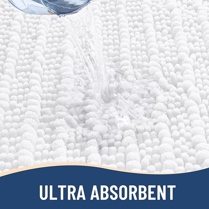 Arotive Luxury Chenille Bathroom Rug Mat, Extra Soft Thick Absorbent Shaggy Bath Rugs, Non-Slip Machine Wash Dry, Plush Bath Mats for Bathroom, Shower and Tub, 47x32, White
