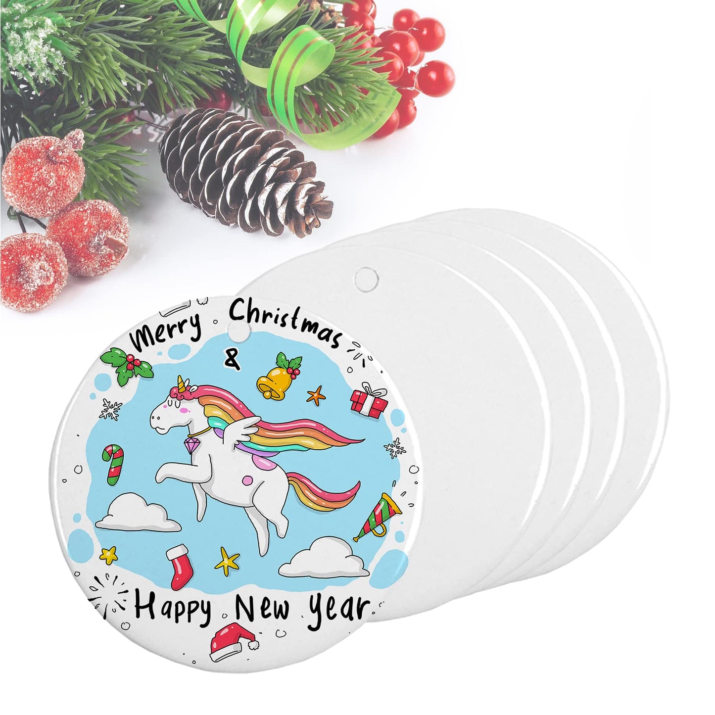 imprintfavor 12pcs Sublimation Ornaments Ceramic 2.83 inch Round Christmas Ornament Bulk Hanging Sublimation Ornaments Blanks for Crafting and Personalization (Round)