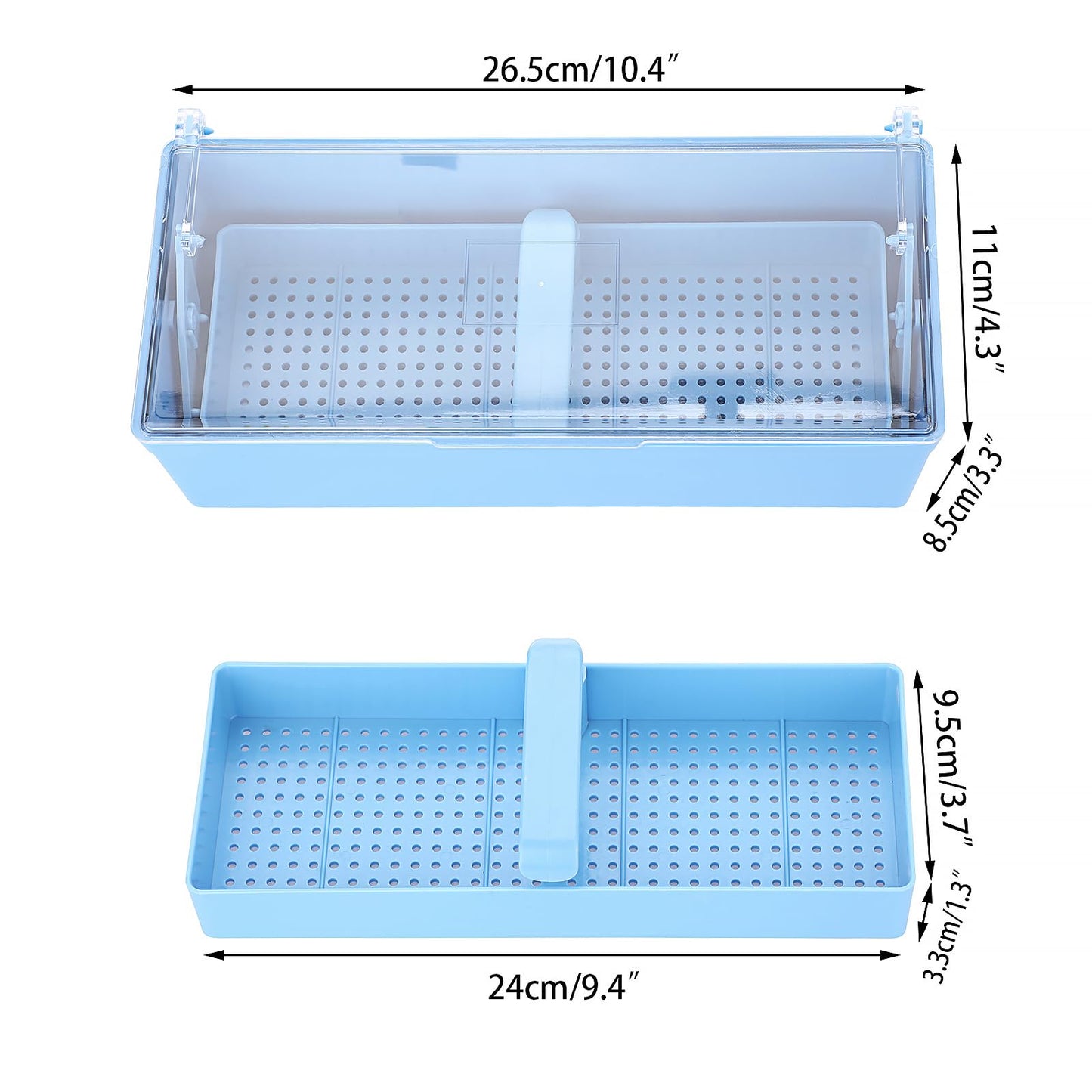 JUXYES Plastic Sterilizing Tray for Nail Art Accessories Tools, Portable Nail Art Tool Sterilizer Tray with Strainer, Storage Box Tool Box for Tweezer Manicure Tools Pedicure Tool