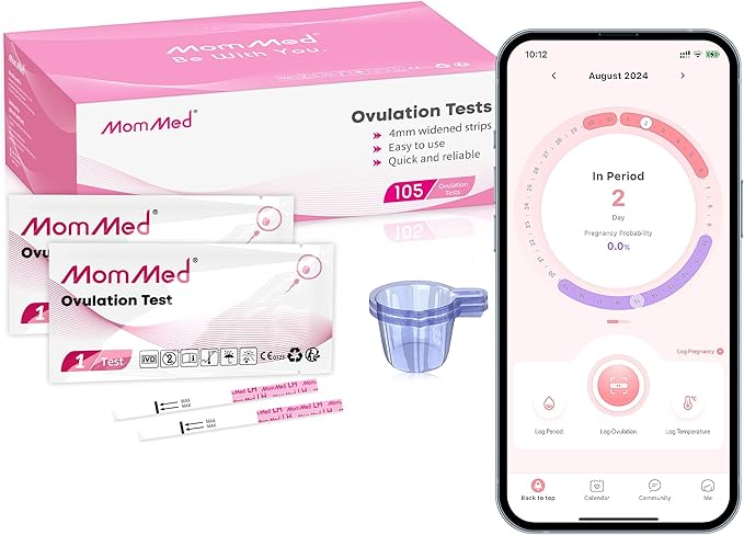 MomMed Ovulation Test Strips, 105 LH Ovulation Predictor Kit with 105 Collection Cups, Accurately Track Ovulation Test, High Sensitivity Result for Women Home Testing