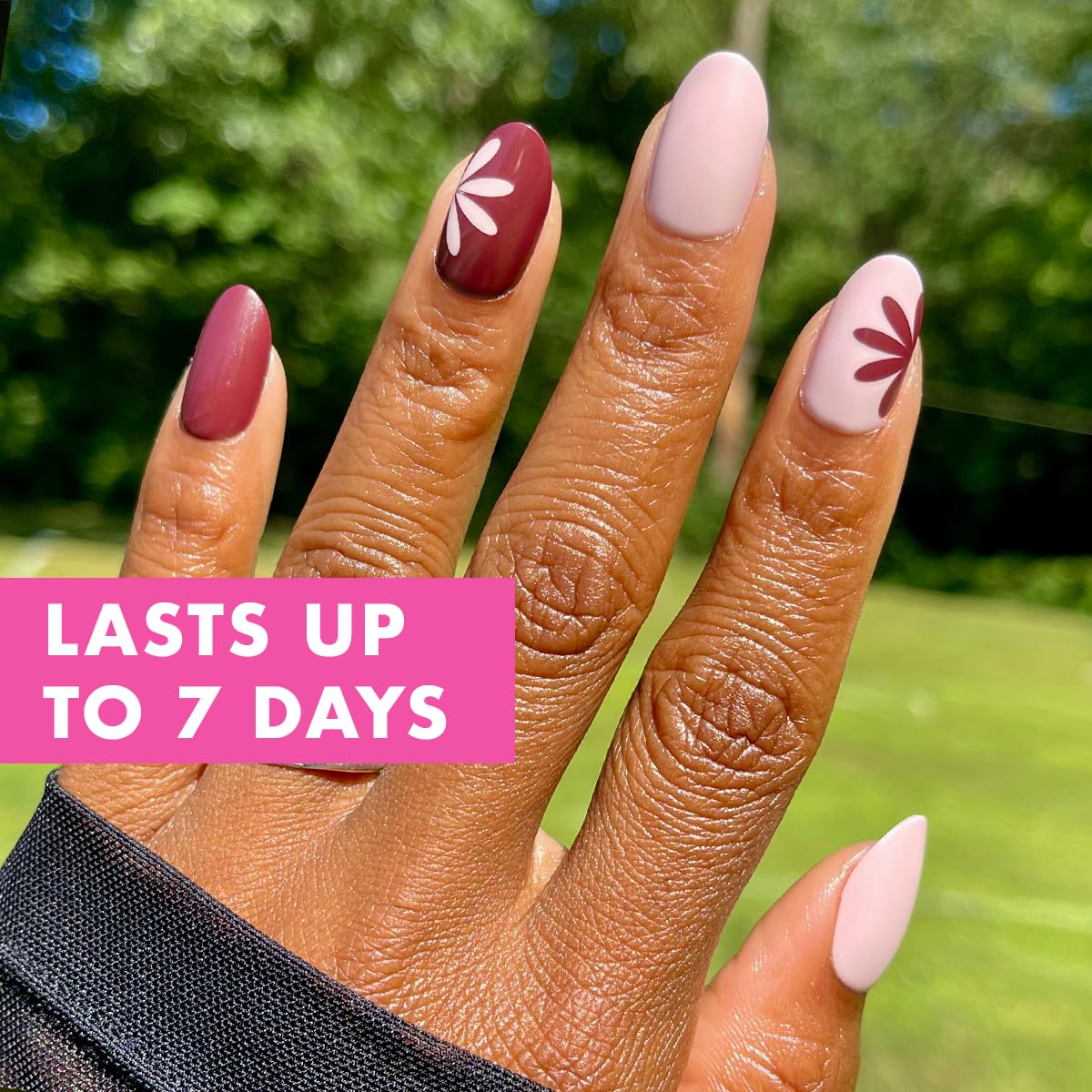 Olive & June Classic Super Stick Mani Press On Nails | No Glue Needed | 32 Tab Nails 16 Sizes | Non-Toxic Tabs Easy On-Off Non-Damaging Realist Look | 7-Day Wear | Medium, Oval |Big Duo Toned Flowers