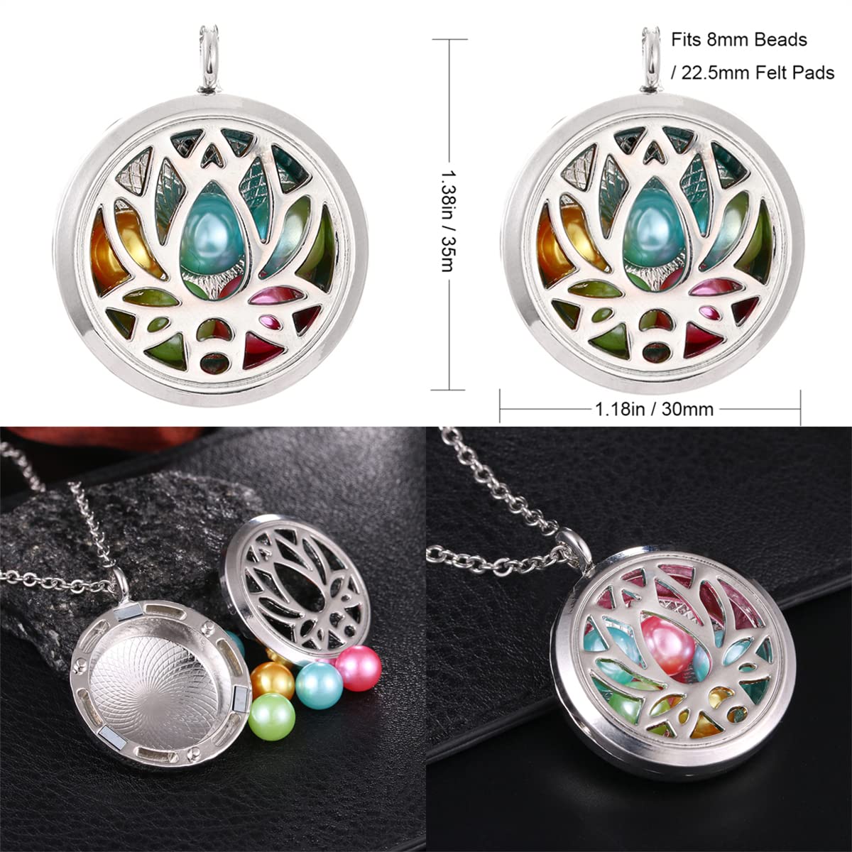 Vie jeune 5pcs Mixed Pearl Cage Floating Pendant Aroma Diffuser Charms Stainless Steel Tone Perfume Essential Oil Diffuser Necklace Pendant Locket Jewelry (Style 4)