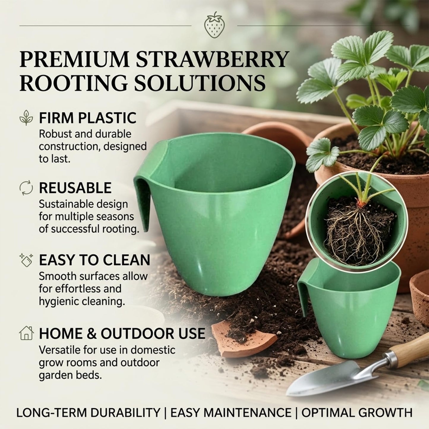 Strawberry Rooting Cup Kit with 20 Forks, Strawberry Propagation Cups, Space-Saving Hanging Design, Plastic Planter for Garden, Greenhouse, and Balcony (Large,green10pc)