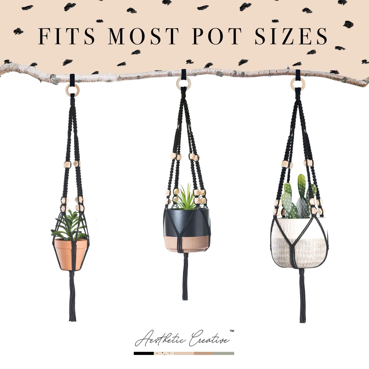Macrame Kit-Black Edition-Makes 3 Macrame Plant Hangers with Easy to Follow Instructions for Adult Beginners - Includes 109 Yards 3mm Cotton Macrame Cord, Wooden Beads & Custom Instruction Booklet