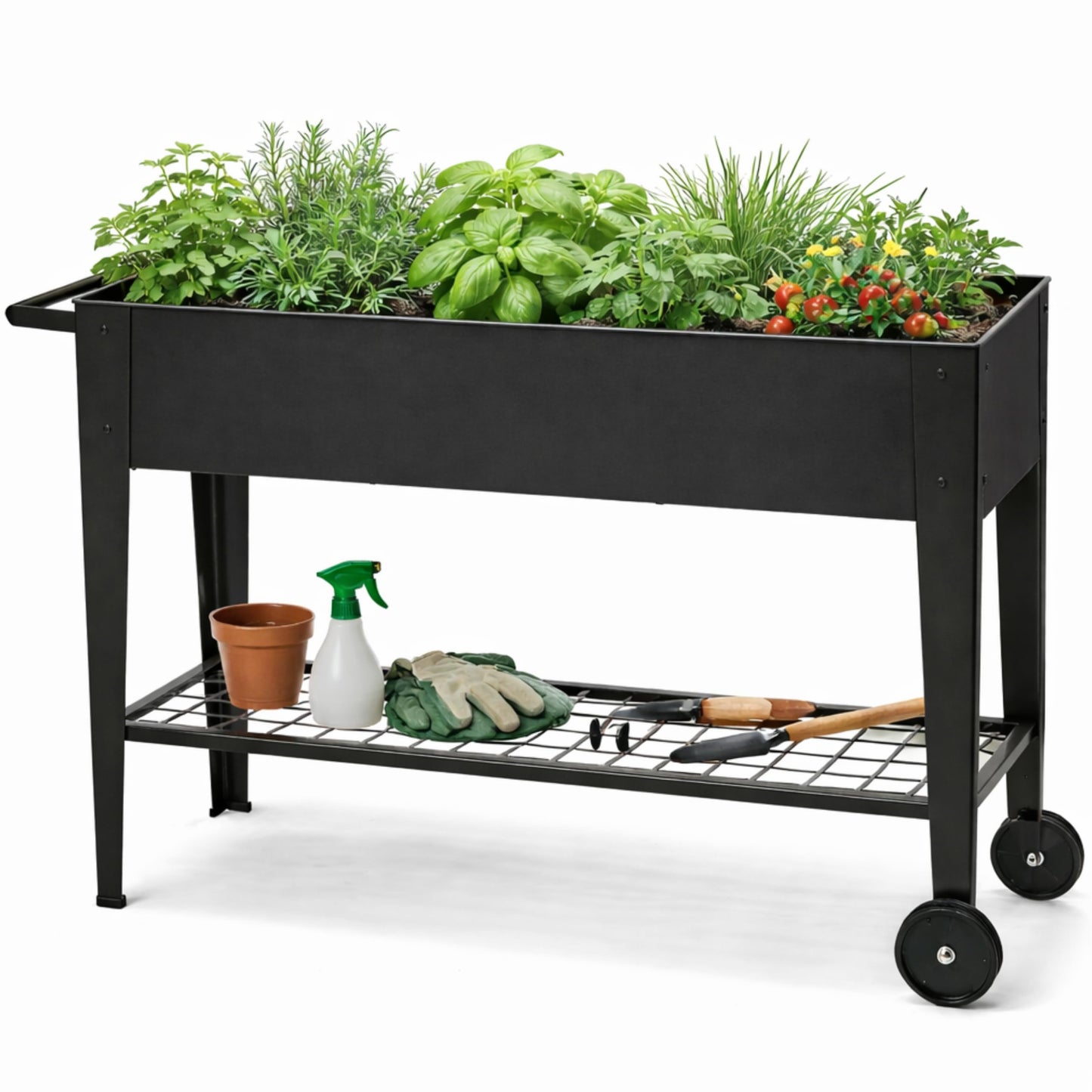 InSideOut Elevated 40" Raised Garden Bed Outdoor with Wheels & Shelf for Mobility, Metal Planter Box for Vegetables/Herbs, Patio-Balcony-Backyard (Charcoal)