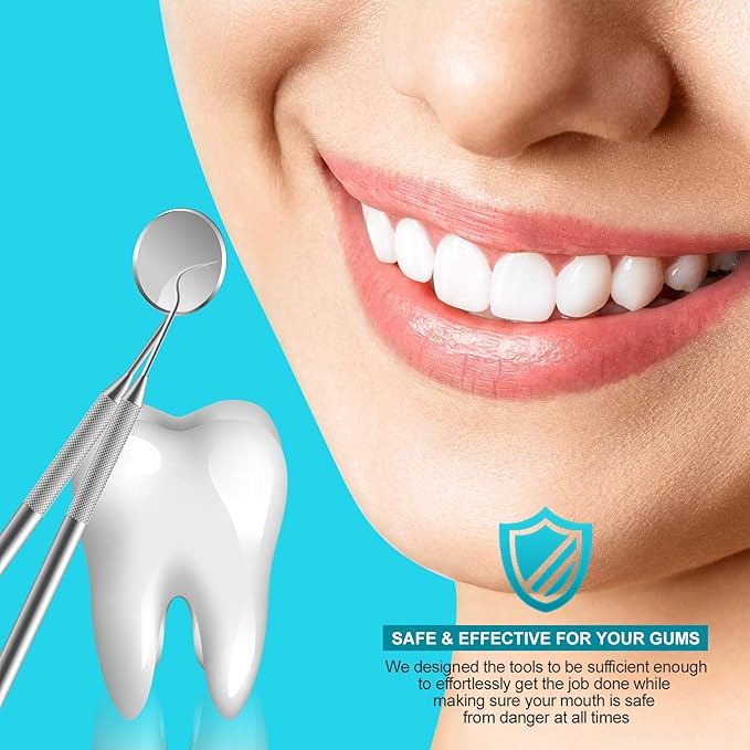 Dental Tools, 6-Pack Stainless Steel Teeth Cleaning Kit - Dental Scraper, Pick, Mouth Mirror, Tweezer for Dentist, Personal, Pets - Tartar & Plaque Removal
