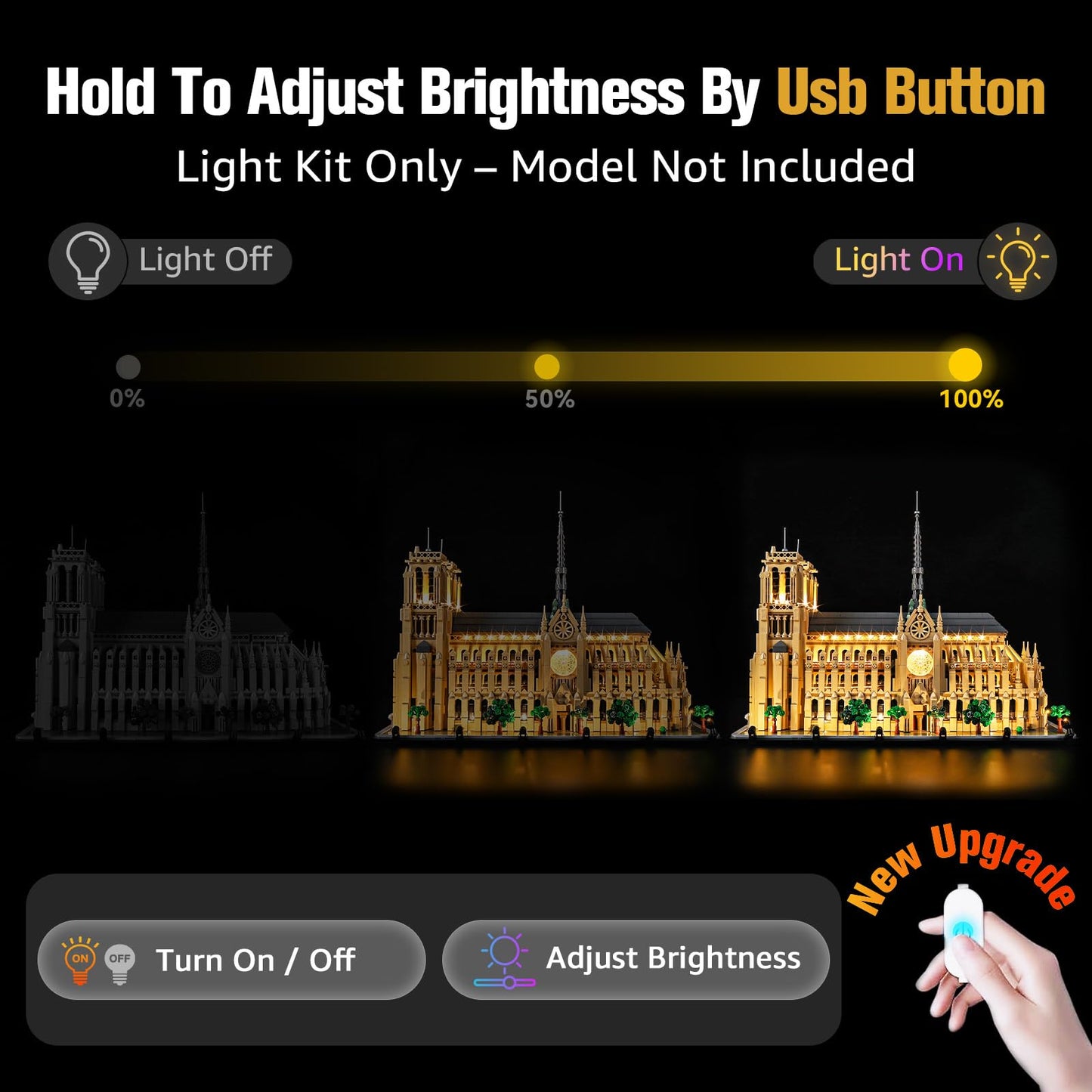 BrickSoul Light Kit Compatible with Lego 21061 Architecture Notre-Dame de Paris Building Set | Upgraded Touch Control & Dimming & Hidden Cable Tech (21061 Set NOT Included)