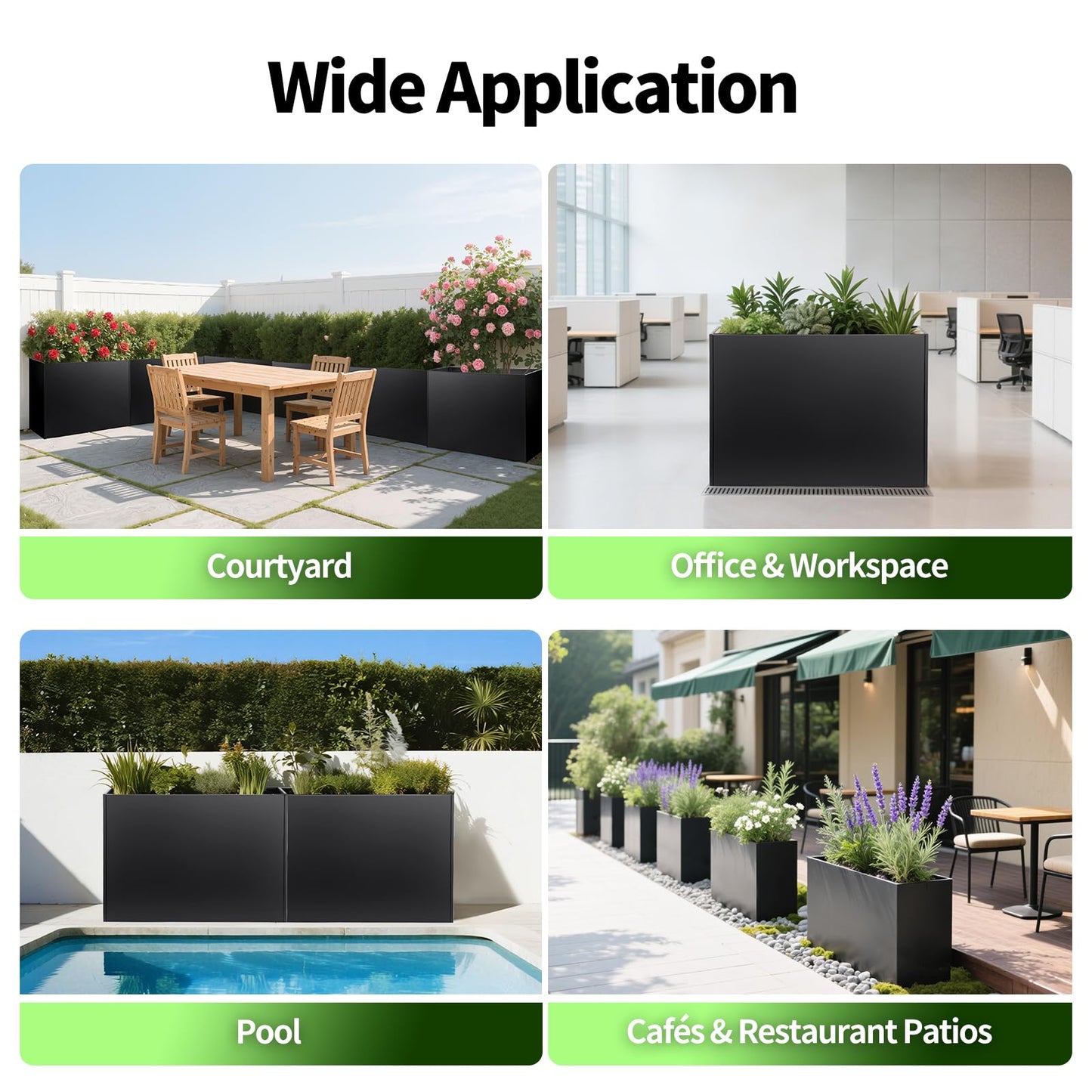 Leomru Metal Planter Box 36"x12"x26", Large Rectangular Planter for Outdoor Plants - Heavy Duty Tall Planter Box with Removable Insert Shelf & 4 Drainage Holes Outdoor Planter for Porch/Patio/Garden