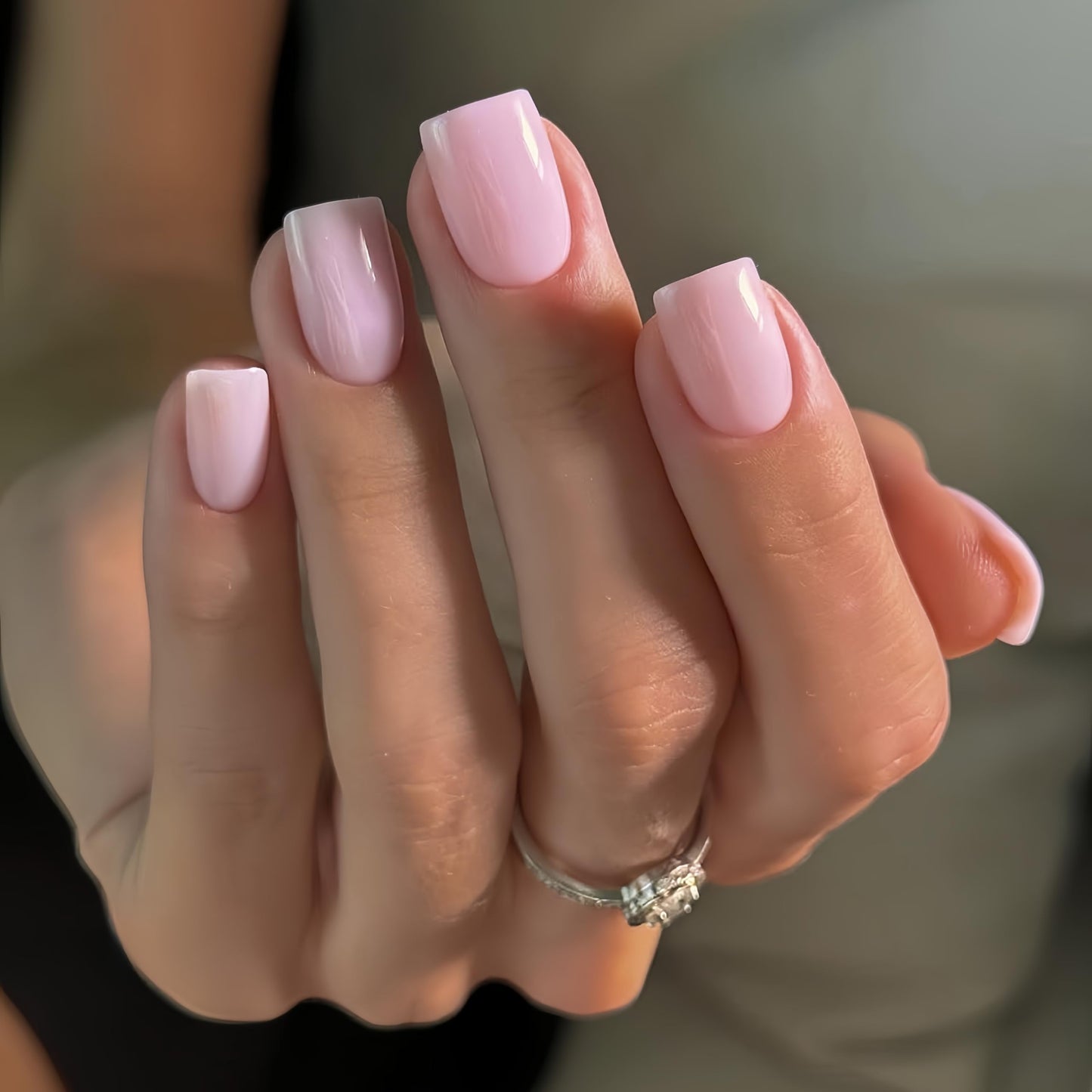 Pink Press on Nails Short Square, Fake Nails Glue on Short Square Nails Press ons, Soft Gel Glue on Nails Stick on Nails for Women Thick Reusable Solid Color Acrylic Nails 24pcs