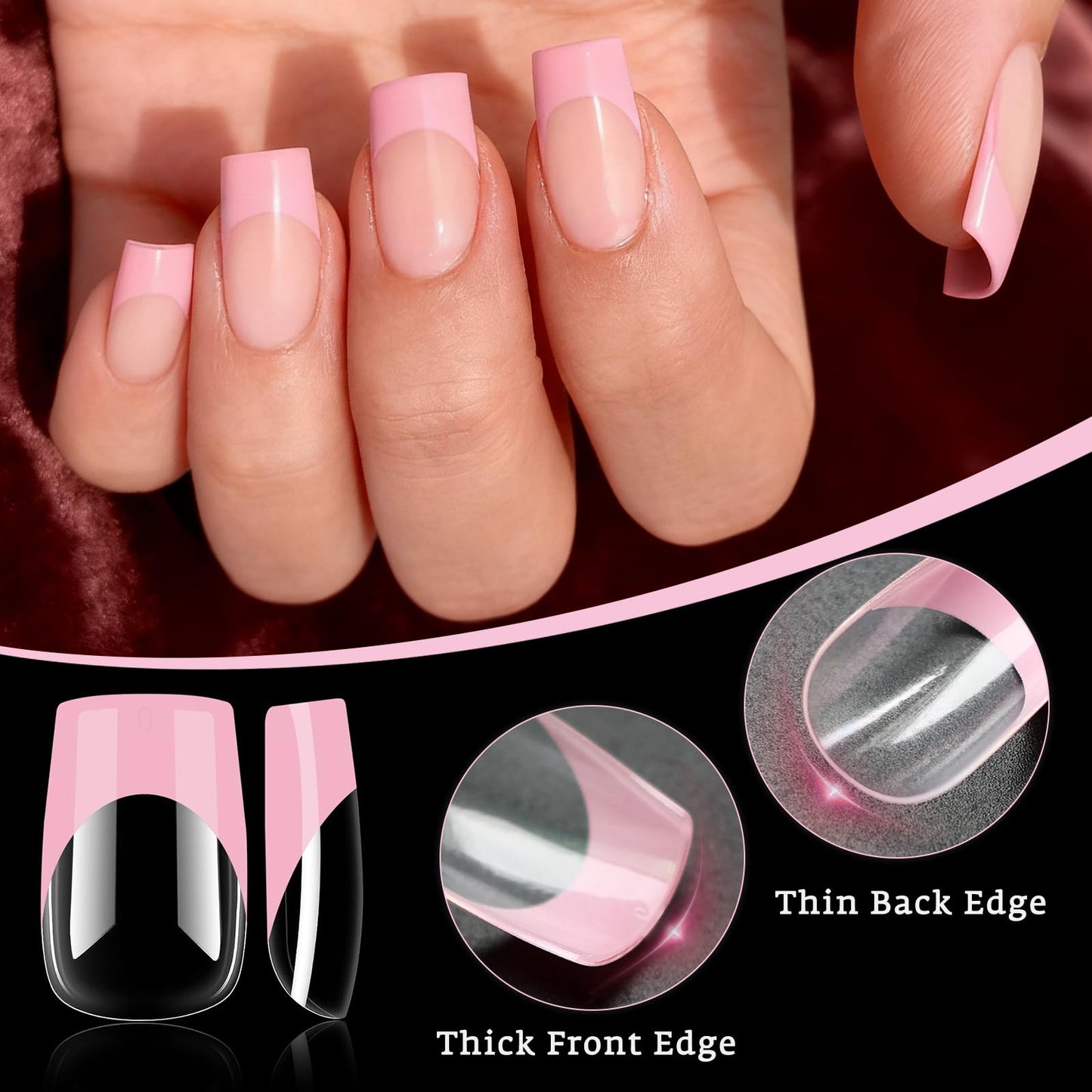 Bellelfin Pink French Tip Press on nails Short Square Fake Nails, 120PCS Square Nail Tips Short French Tip Nails, Clear Acrylic Nail Press on Full Cover False Nail