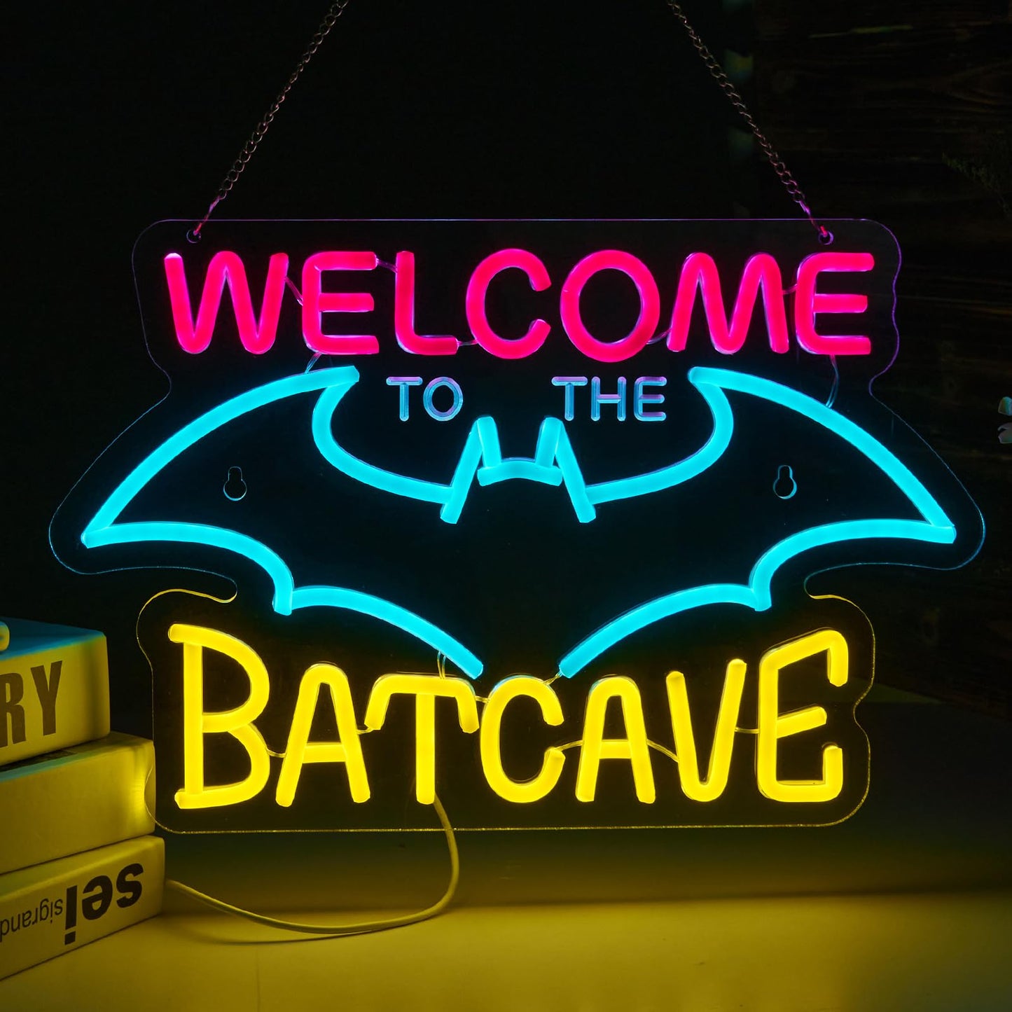 Bat Cave Neon Sign for Wall Decor Halloween Light Smart plug timer compatible USB-Powered Bedroom Man Cave Bar (16.5x10.8 Inch）