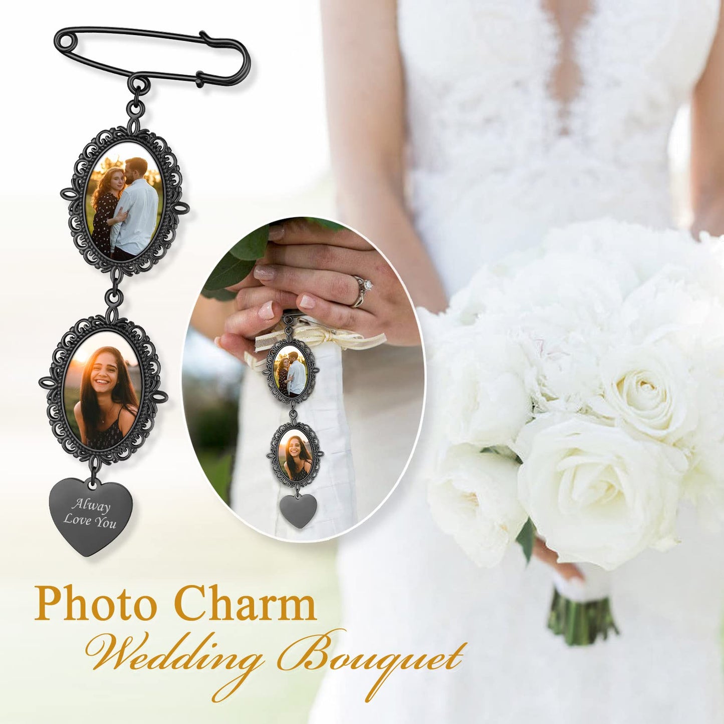 Custom4U Pins with Picture Charms Photo Pins Customized Wedding Bouquet Charm for Bride Groom