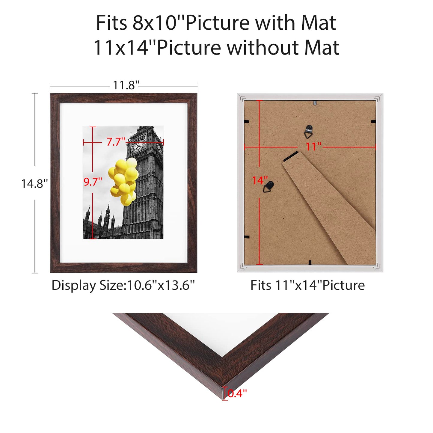 BSRHOME Picture Frame, Set of 2 - 12x16 with Plexiglass, Brown - Tabletop & Wall Mount, Matted, Classic Style, Ideal Gift for Special Occasions
