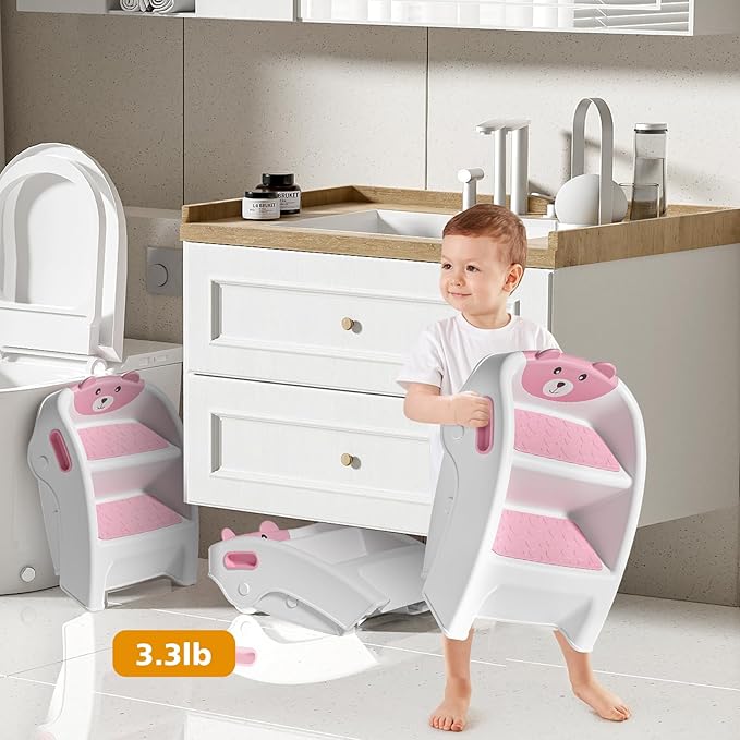 Folding Kids Step Stool for Bathroom and Potty Training,Anti-Slip, Anti-Tip A-Frame Design with 10-Second Setup-Potty 2 Step Stool for Toddlers
