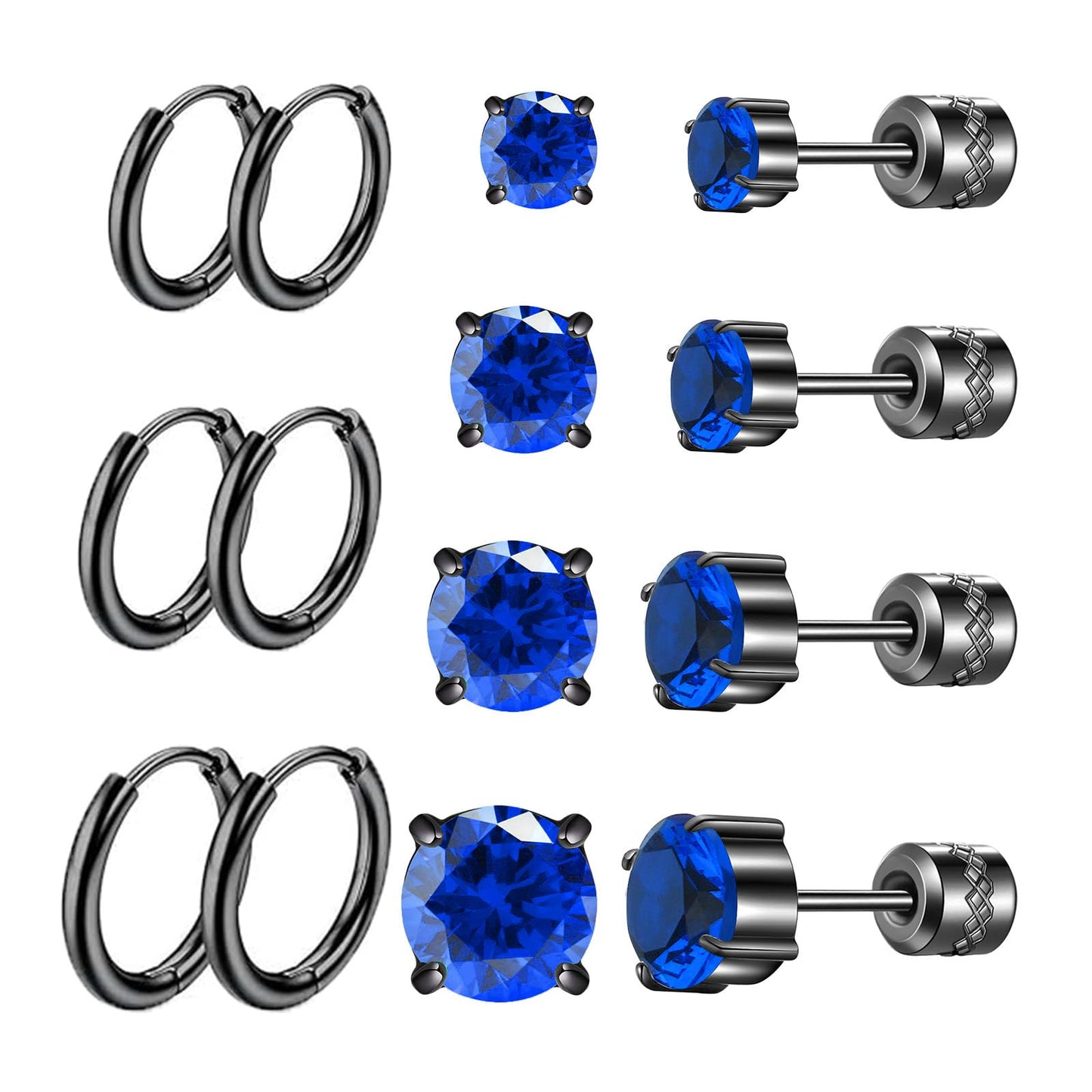 ZQGOFPT 7 Pairs Titanium Hypoallergenic Earrings, Rainbow 5A Cubic Zirconia Screw Back Studs, Women Men Surgical Stainless Steel Double Side Earrings, Piercing Sleeper Studs Jewelry