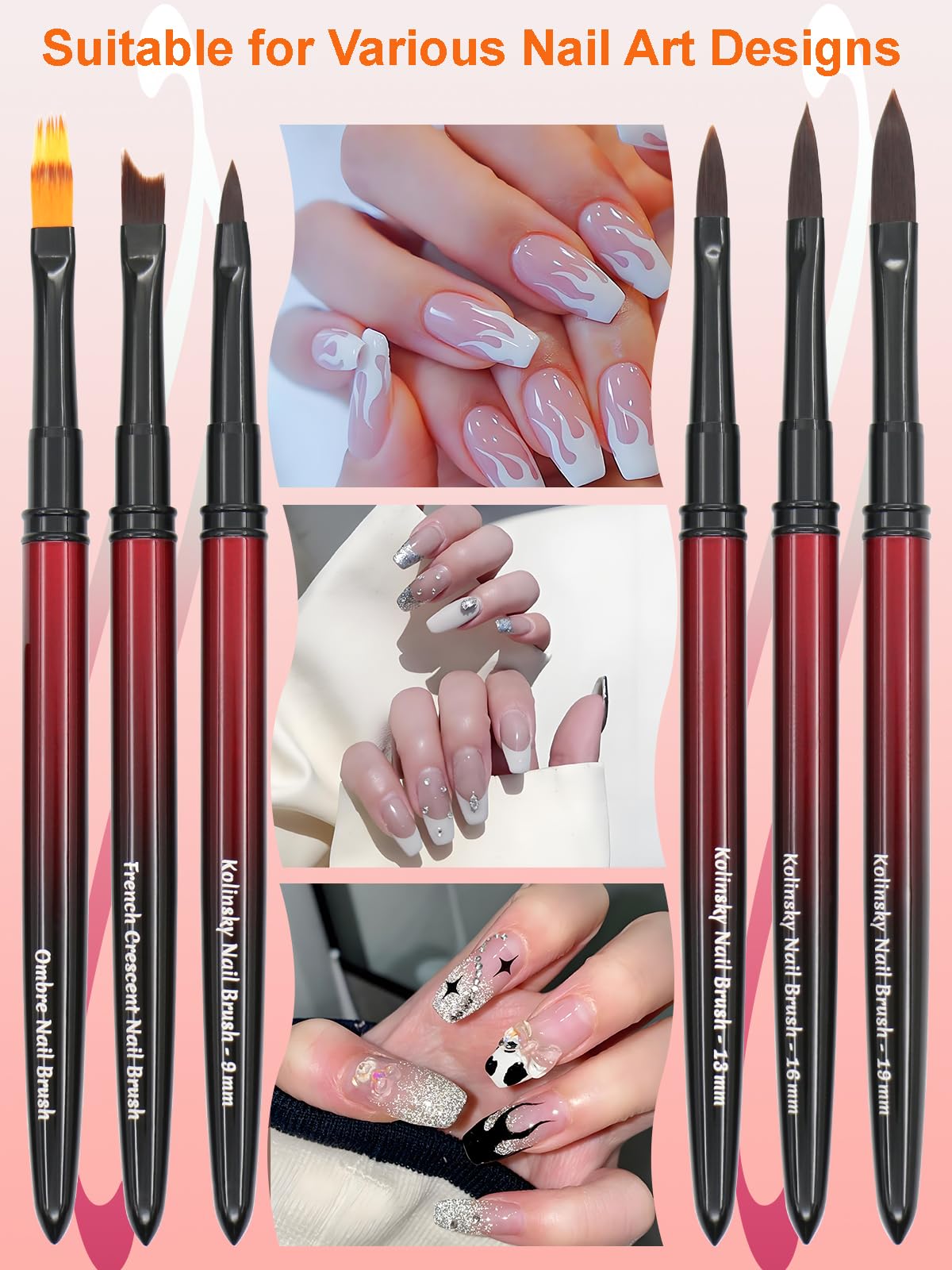 MYR 6Pcs Metal Nail Art Brushes and 2Pcs Nano Nail Files, suitable for Drawing Fine Patterns, Complex 3D Shapes, Adhesive Shaping, Gradient Nail Art and other Personalized Nail Pattern Designs