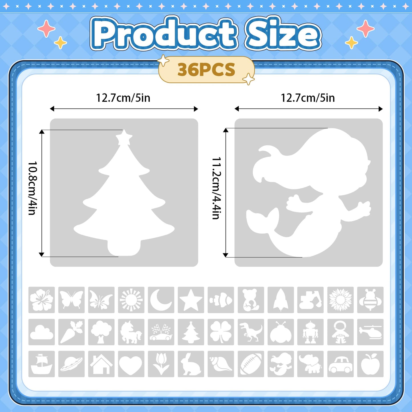 Stencils for Kids, Drawing Stencils for Painting Crafts Reusable Washable Large Art Paint Stencil Primary Shape Template for Fabric Wall Paper (36)