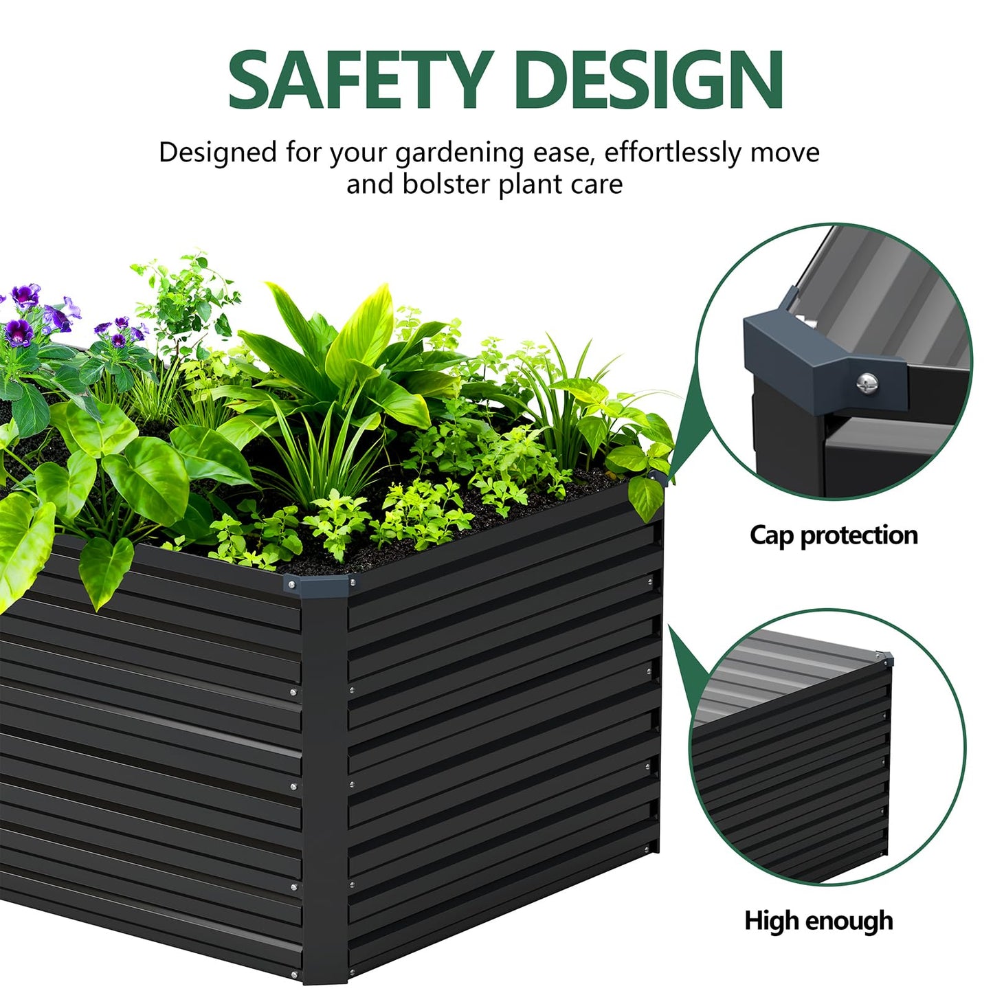 Vengarus 12x2x2FT Galvanized Raised Garden Bed Kit, Deep Root Planter Box Outdoor Large Planter Raised Beds for Planting Flowers,Vegetables and Herbs-Black