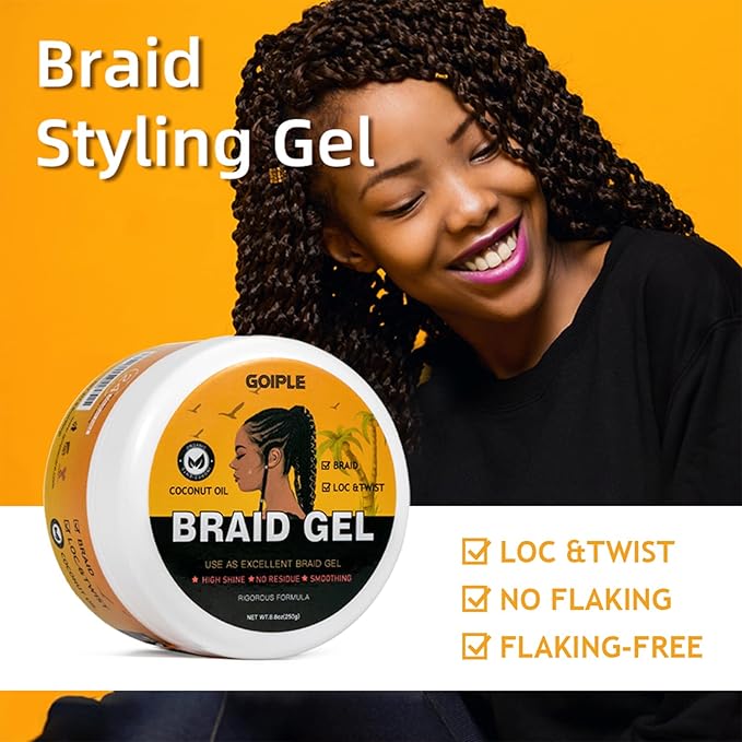 8.8OZ Strong Hold Braiding Gel for Twists, Locs, Cornrows - Tames Frizz, High Shine, No Flake, Easy Edge Control