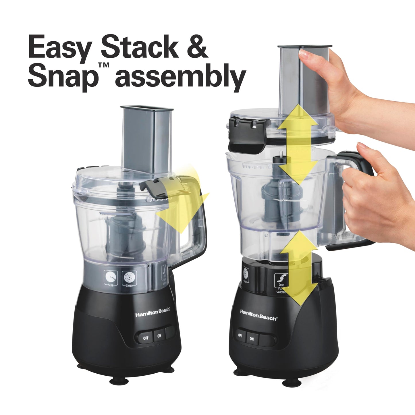 Hamilton Beach Stack & Snap 4-Cup Mini Food Processor & Vegetable Chopper, 250 Watts, for Slicing, Shredding, and Puree, Black (70510)