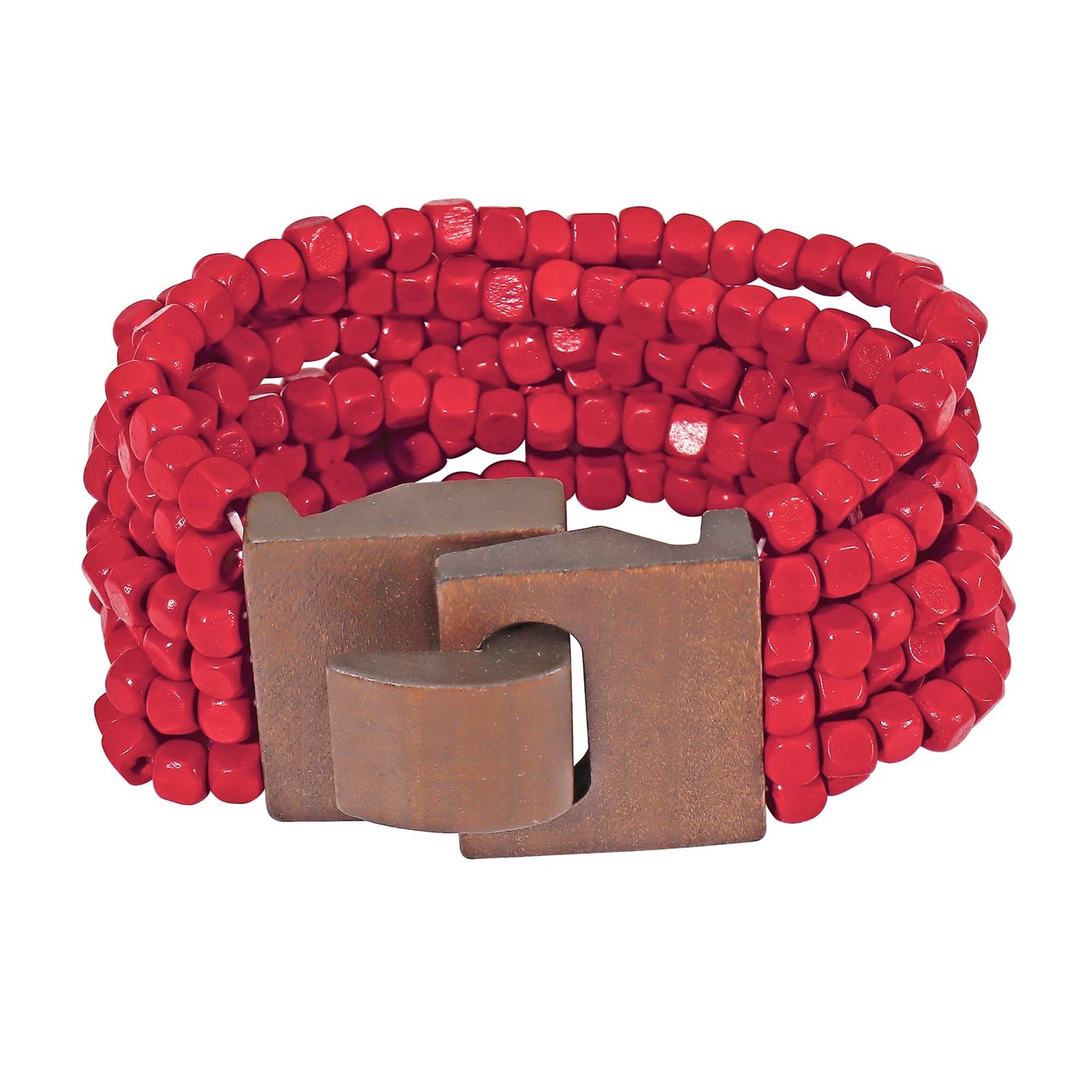 Coiris Boho Bangle Bracelets for Women Wooden Beaded Bracelets Chunky Bohemian Beach Bracelets Jewelry for Women(BR1235-Red)