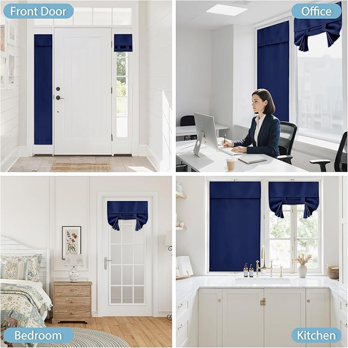 RYB HOME French Door Curtains - Privacy Blackout Window Tie up Shades Energy Saving for Kitchen Dining Kids Nursery Bathroom Tricia Door Covering, W 26 x L 72 inches, Navy Blue, 1 Panel