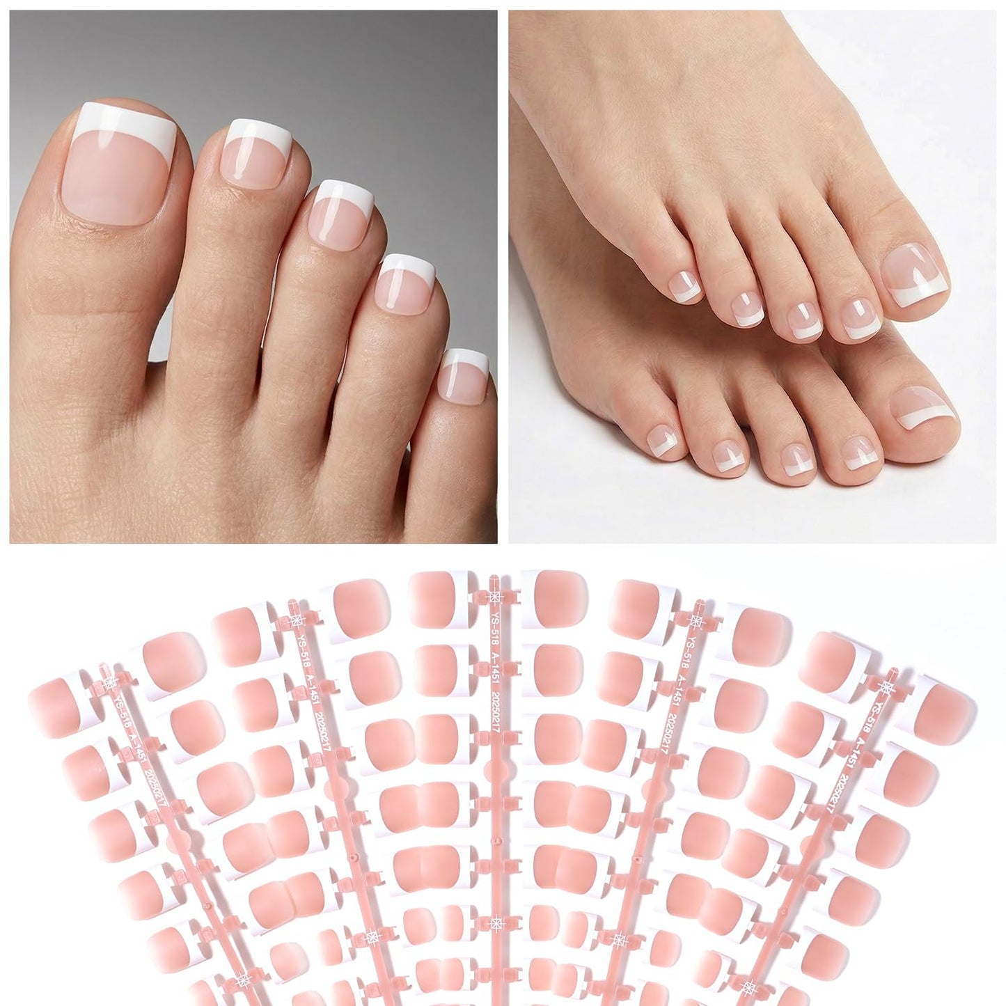 Leefrei Press on Toenails for Women, Short Square Pre-designed Matte White French Tip Toe Press on Nails Fake Toe Nails for DIY, 15 Sizes 150 pcs Glue on Toe Nail Tips Extensions (TPSN04)