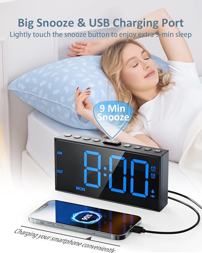 Vibrating Alarm Clock with Bed Shaker for Heavy Sleepers, Weekday/Weekend