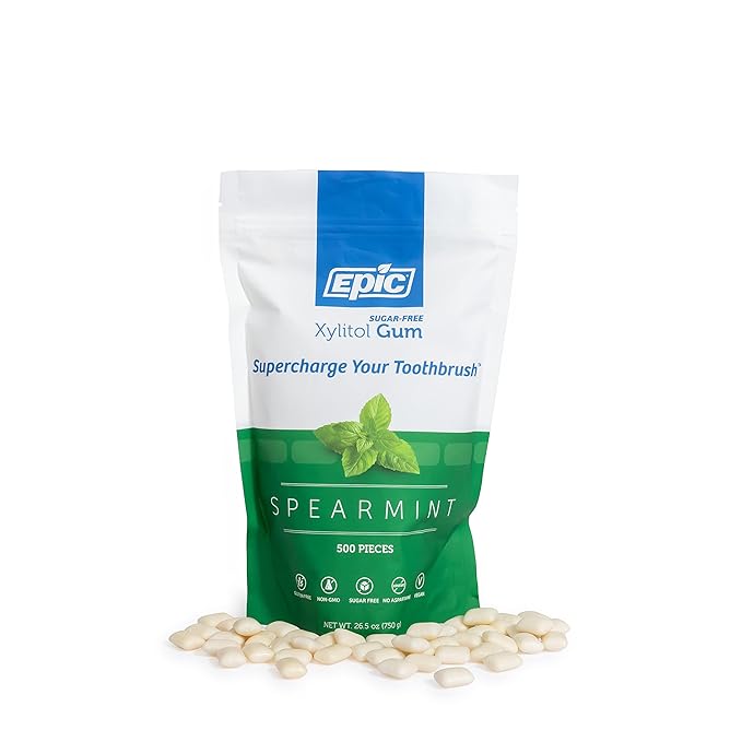 Epic 100% Xylitol Spearmint Chewing Gum - Sugar Free, Aspartame Free Dental Gum - Supports Oral Health & Fresh Breath - 500 Pieces