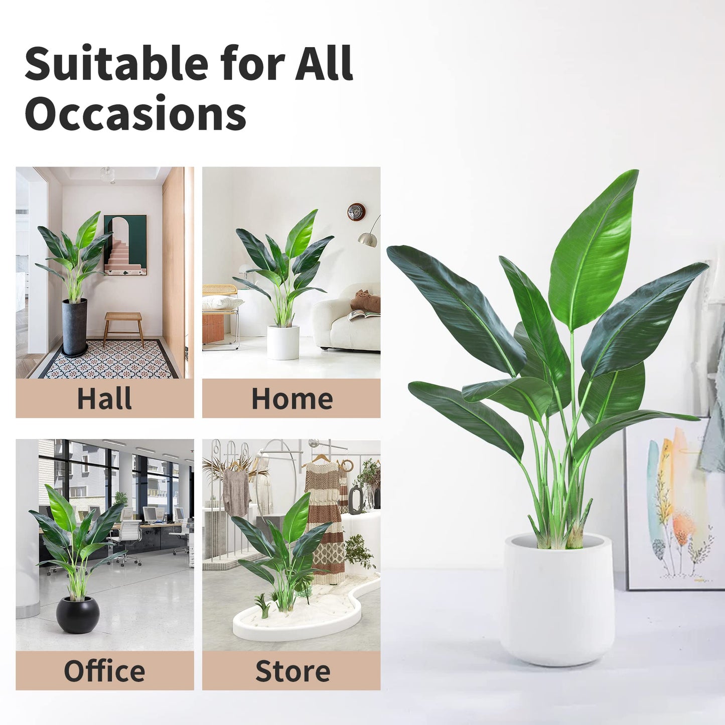 HAIHONG Artificial Bird of Paradise Plant,Faux Palm Tree Potted Plant with Real Touch Leaves,Fake Trees for Home Living Room Office Indoor Outdoor Decor(4FT-1Pack)