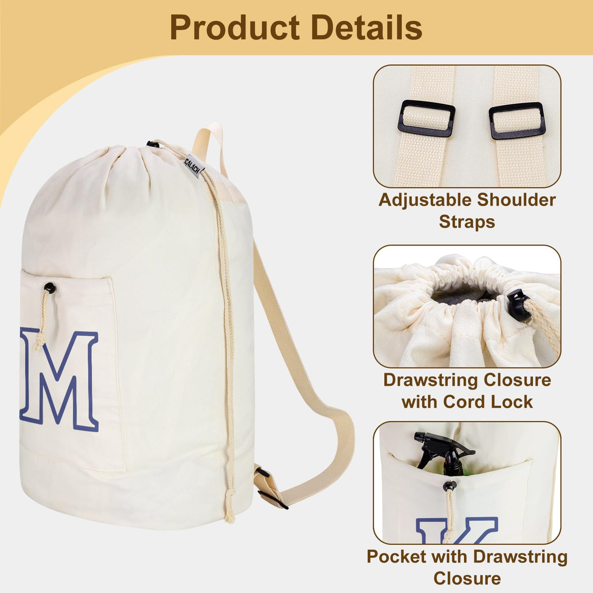 Laundry Bag Backpack Personalized Initial Canvas Laundry Bag