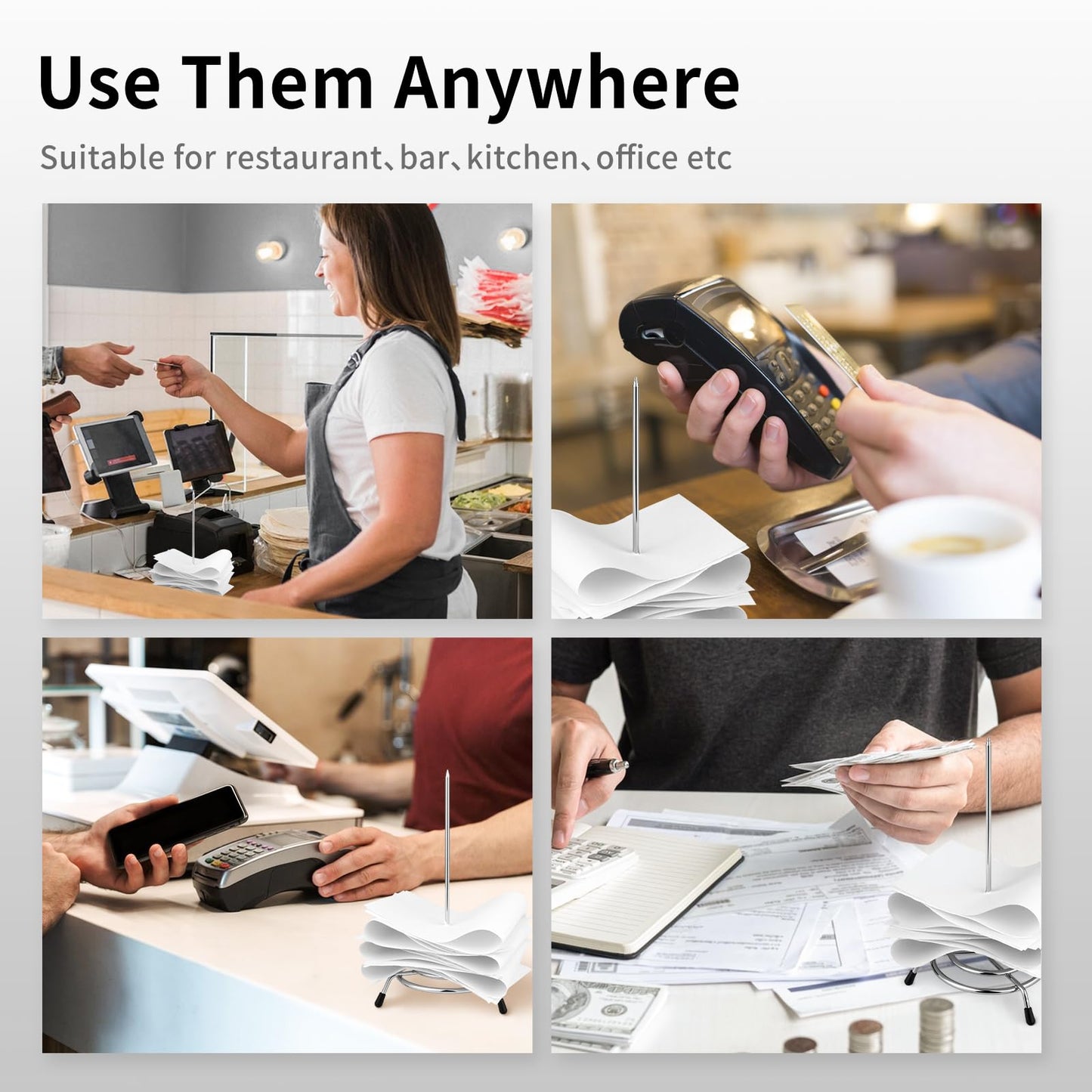 Ticket Stabber for Restaurant, 6PCS Ticket Receipt Holder Check Spindle Orders Spike for Businesses Kitchen Office Paper Notes