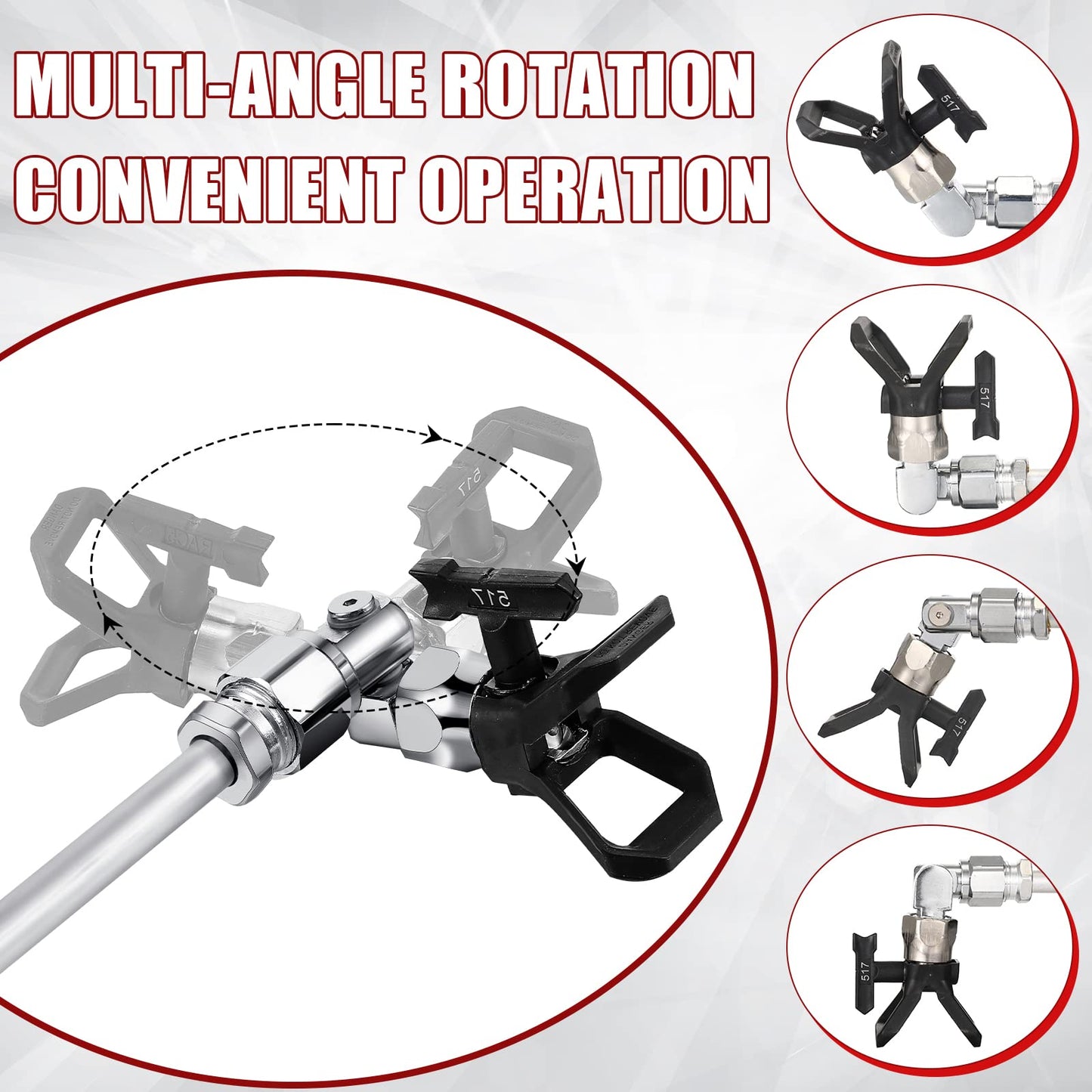 5 Pcs Airless Sprayer Gun Hose Kit Airless Paint Spray Gun High Pressure 3600 Psi 517 Tip Swivel Joint with Nozzle Guard Tips and 10 Inch Extension Rod for Machine Paint
