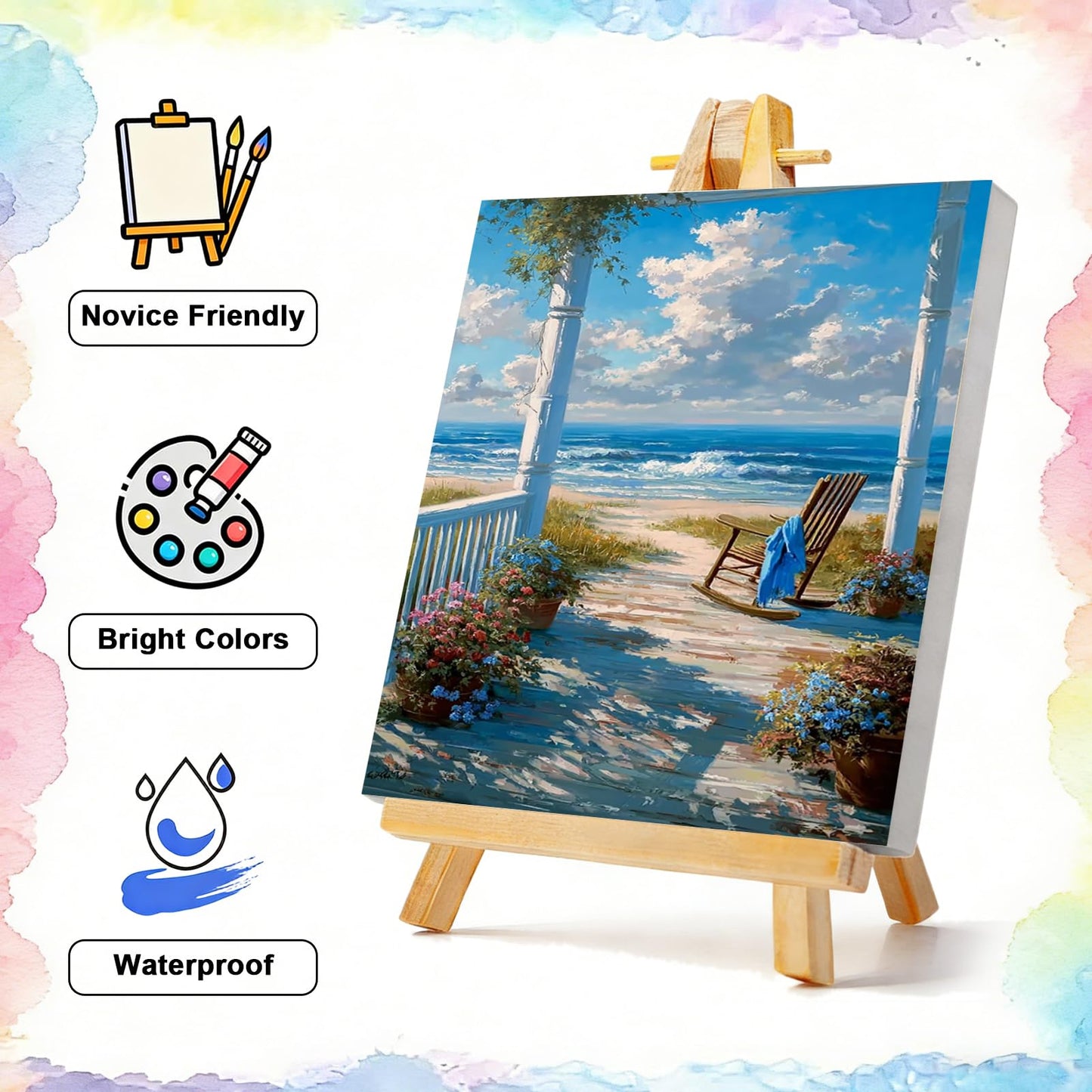 TBAIRO 4 Pack Framed Paint by Numbers Kit for Adults Beginner Beach DIY Painting Kits for Adults Sea Turtle Easy Adult Paint by Number Kits on Canvas for Wall Art Decor 8x12 Inch