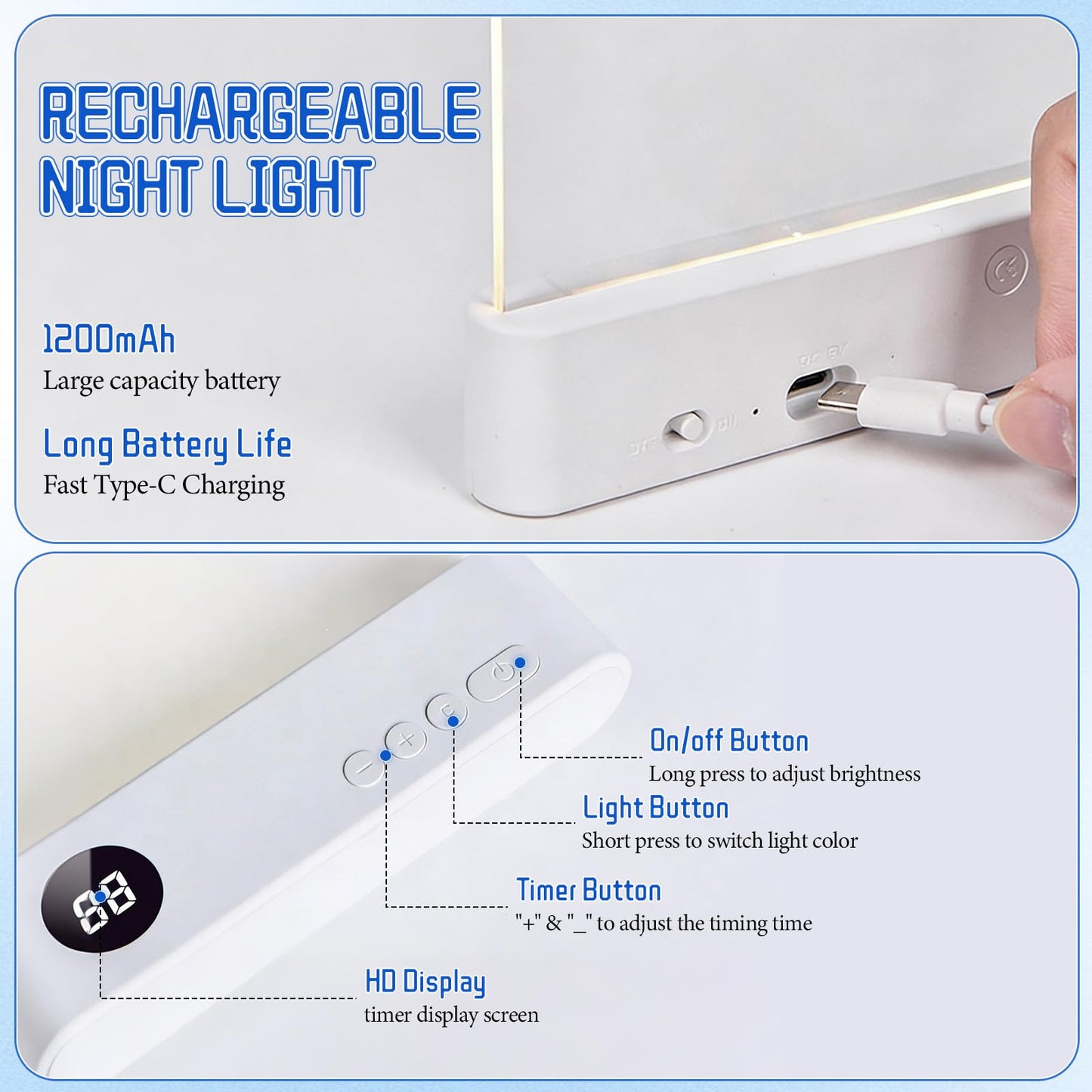Book Light, Rechargeable Clear LED Flat Reading Light with 3 Colors & Timer, Dimmable Panel Plate Lamp Book Full Page Light for Reading in Bed at Night, for Women Readers Kids Book Lovers (White)