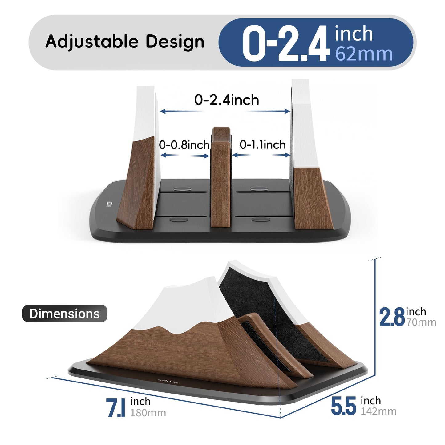 AFOOYO Vertical Dual Laptop Stand - Snow Peak-Shaped Walnut Adjustable Laptop Holder,2 Slots Desktop Dock Compatible with All MacBook, Surface,Chromebook,Dell & More(Walnut)