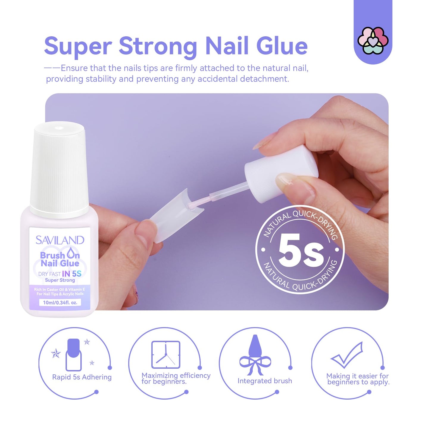 SAVILAND Acrylic Nail Tips with Acrylic Nail Brush: 10 Sizes Half Cover French Nails Tips Manicure Brush Size 8/10/14 for Acrylic Powder Nail Kit with Box Art At Home DIY