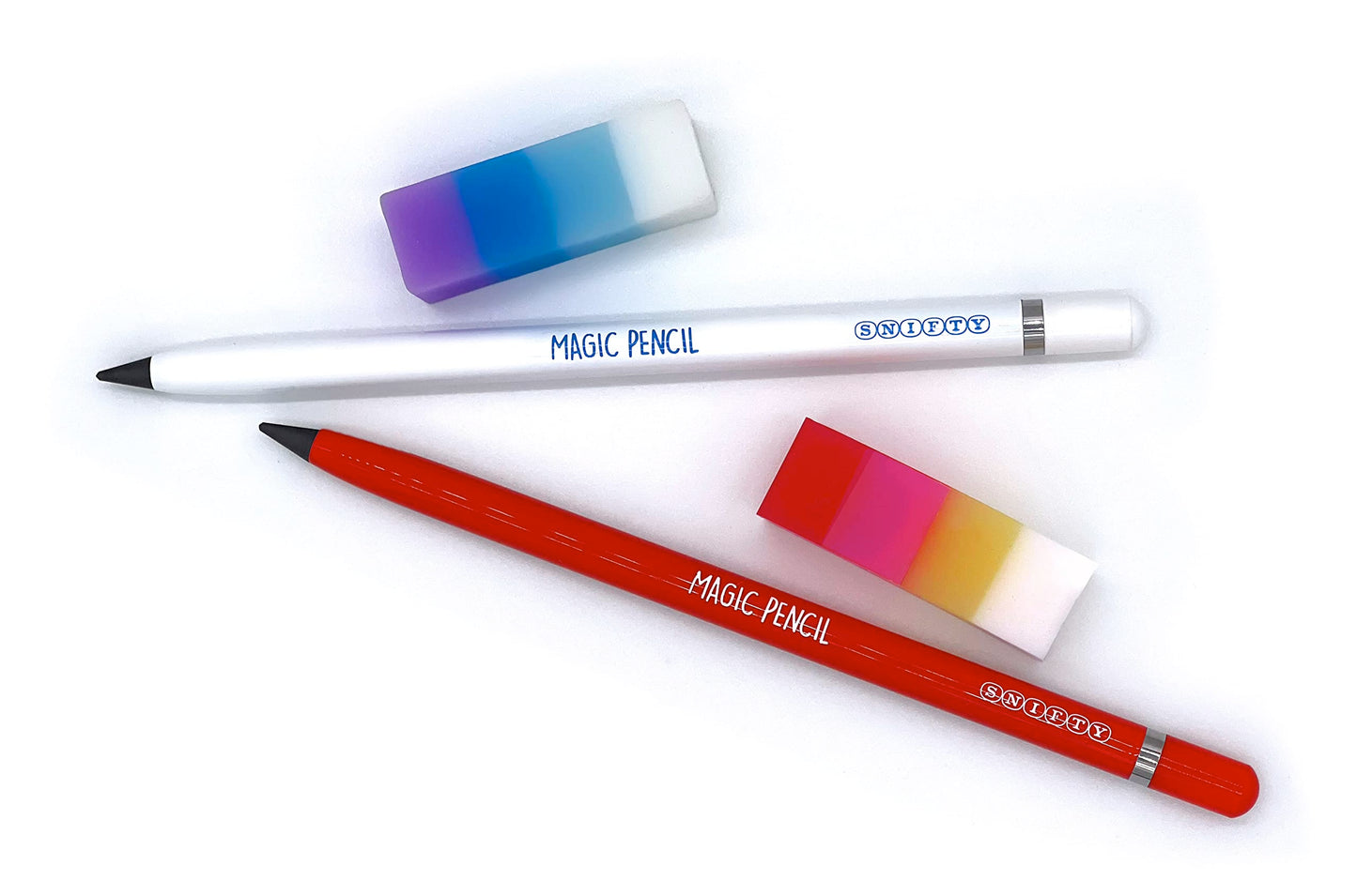 SNIFTY Magic Pencil - Compressed graphite tip equals 100 pencils - white barrel + matching chunky eraser