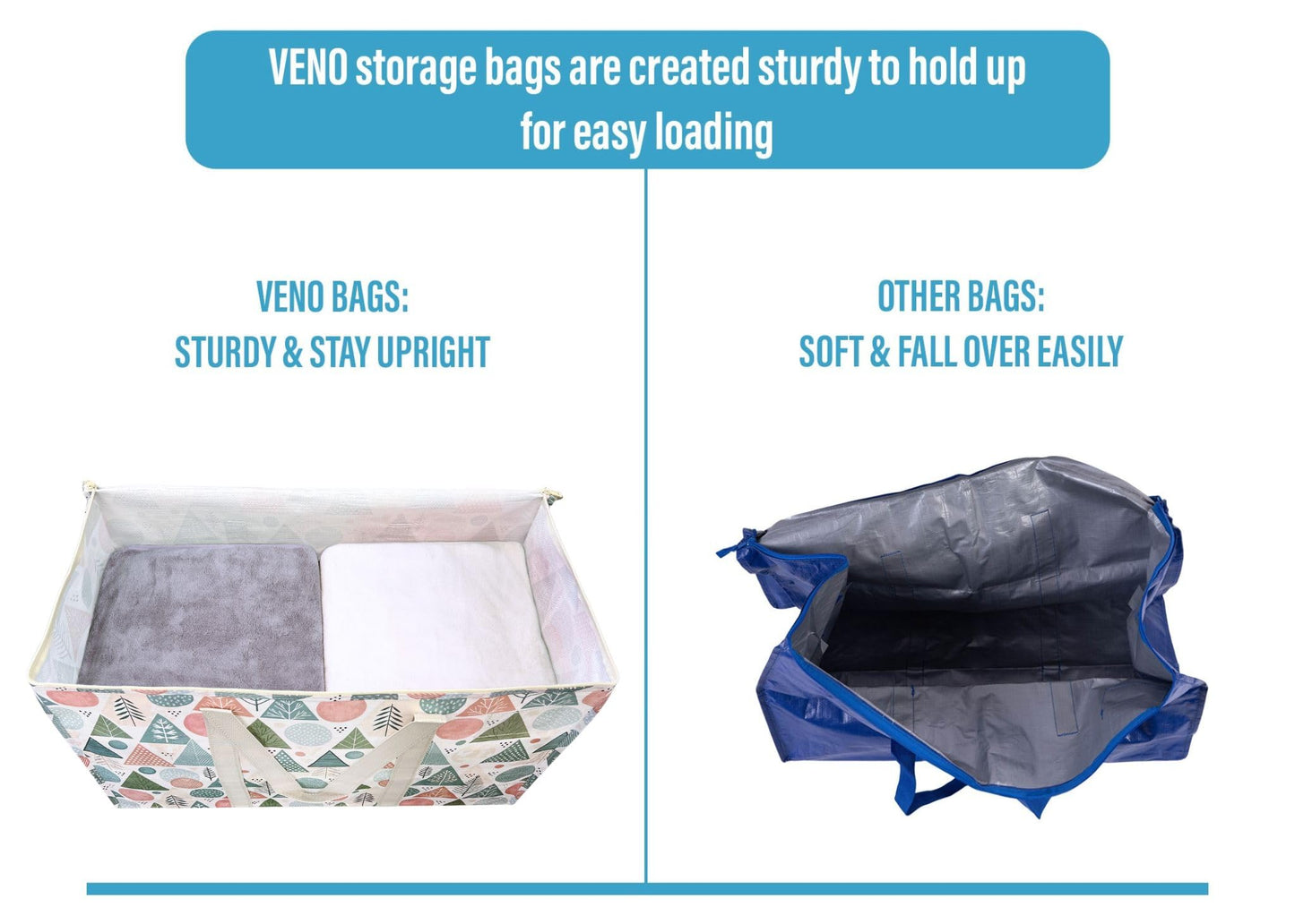 VENO 4 Pack Heavy Duty Moving Bags, Extra Large Storage Bags with Reinforced Handles & Strong Zippers, Foldable & Reusable Moving Box Alternative for Clothes & Dorm Storage