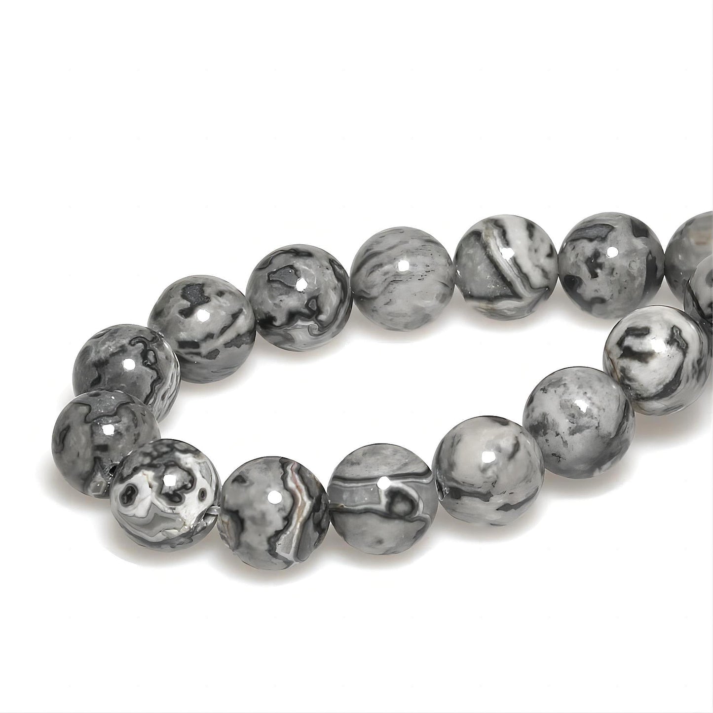 MJDCB AAA Natural Map Stone Beads Gray Picasso Stone Beads for DIY Bracelet Making 15" (6mm)